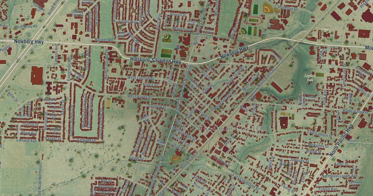 Map of Woodburn, Oregon in 2026