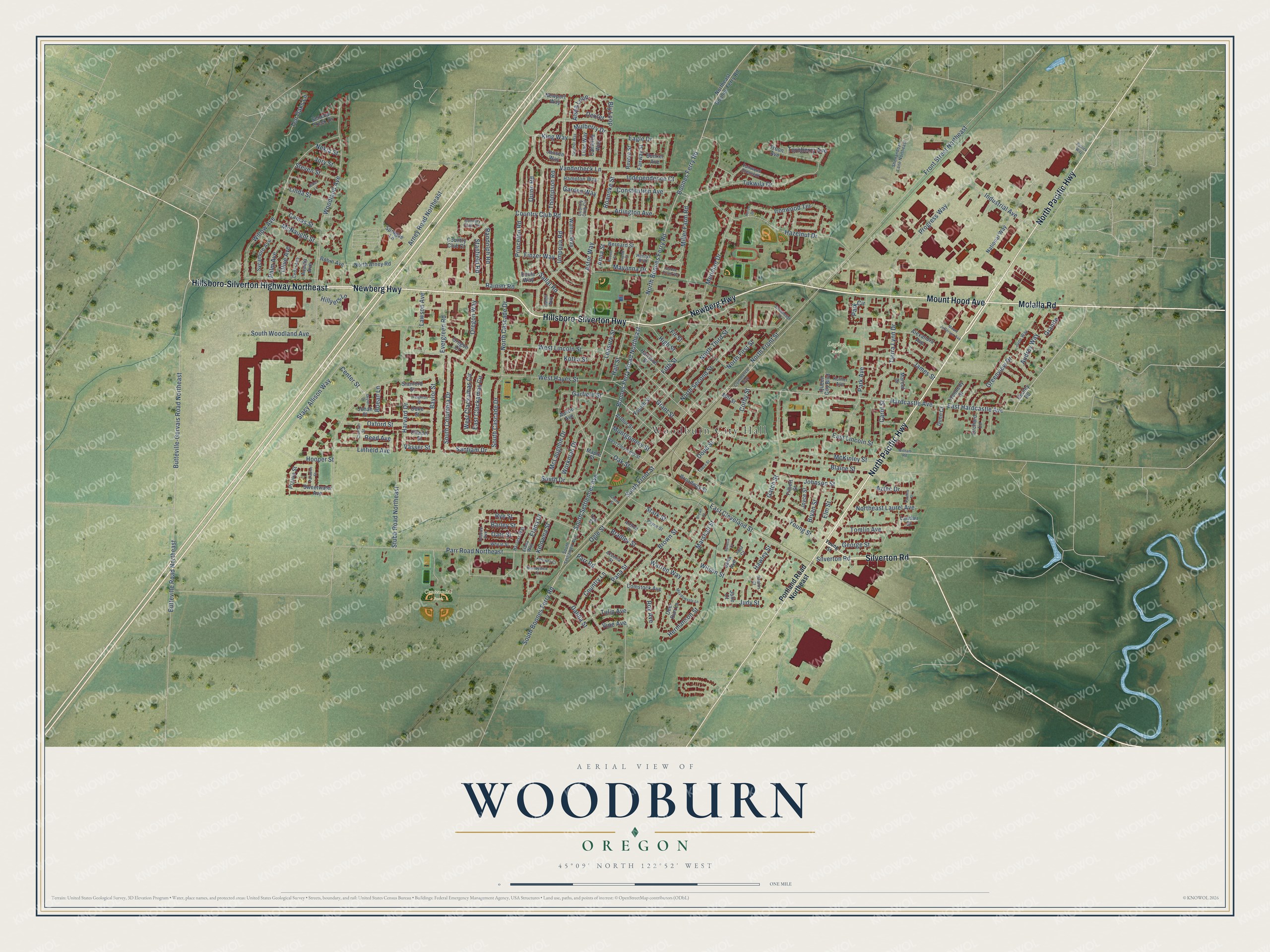 Watermarked full-map preview of Woodburn, Oregon