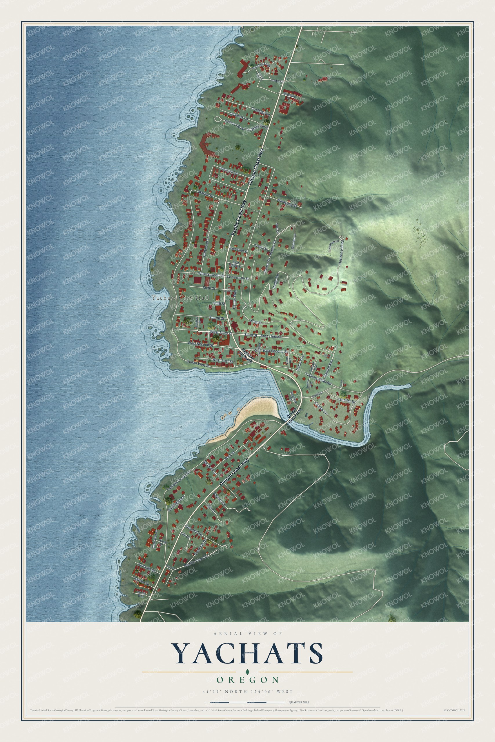 Watermarked full-map preview of Yachats, Oregon