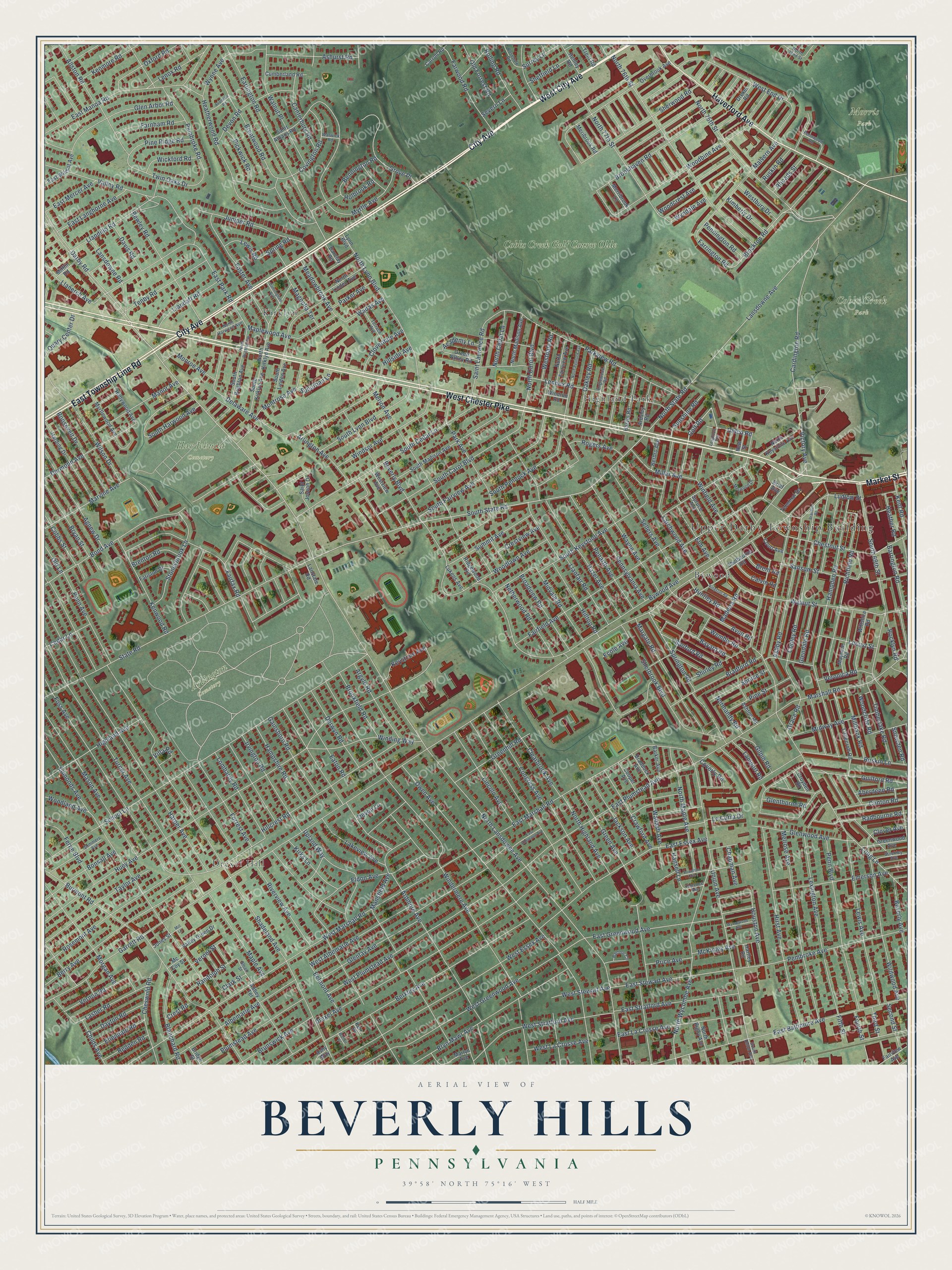 Watermarked full-map preview of Beverly Hills, Pennsylvania