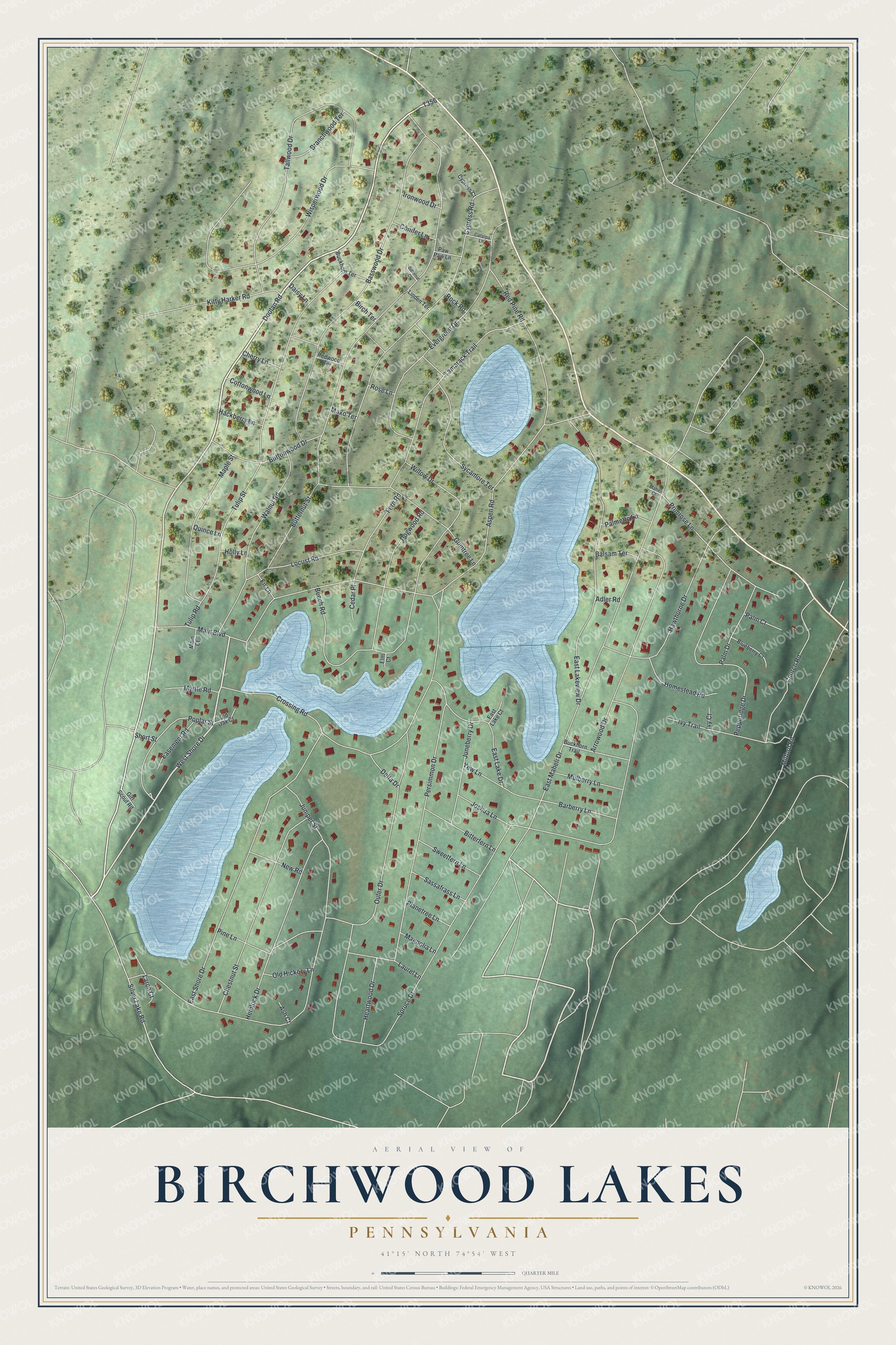 Watermarked full-map preview of Birchwood Lakes, Pennsylvania