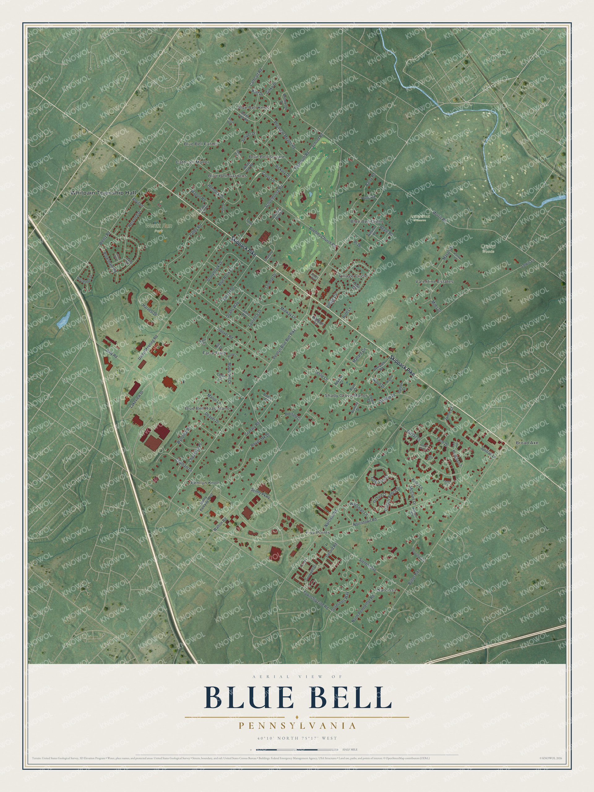 Watermarked full-map preview of Blue Bell, Pennsylvania