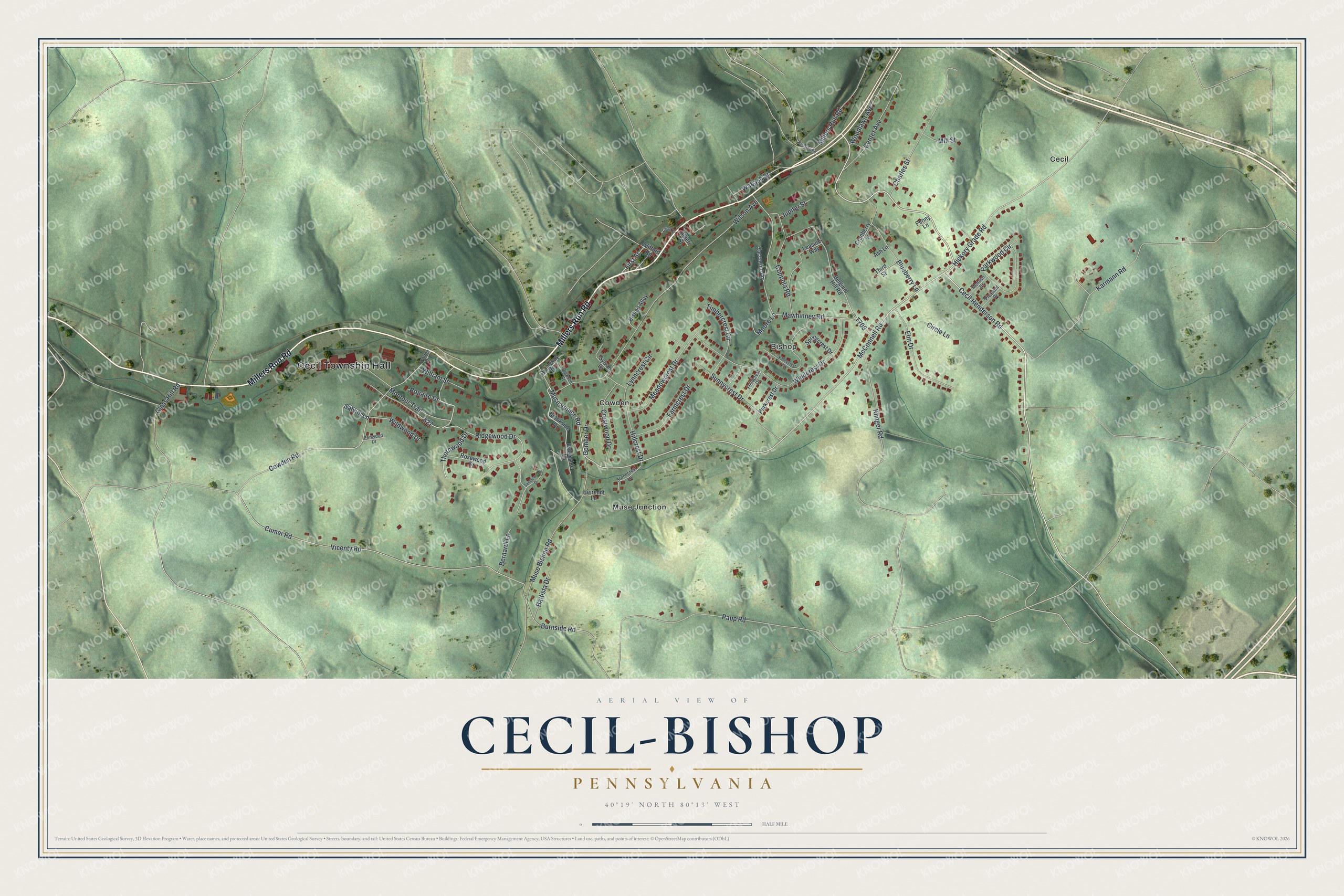 Watermarked full-map preview of Cecil-Bishop, Pennsylvania