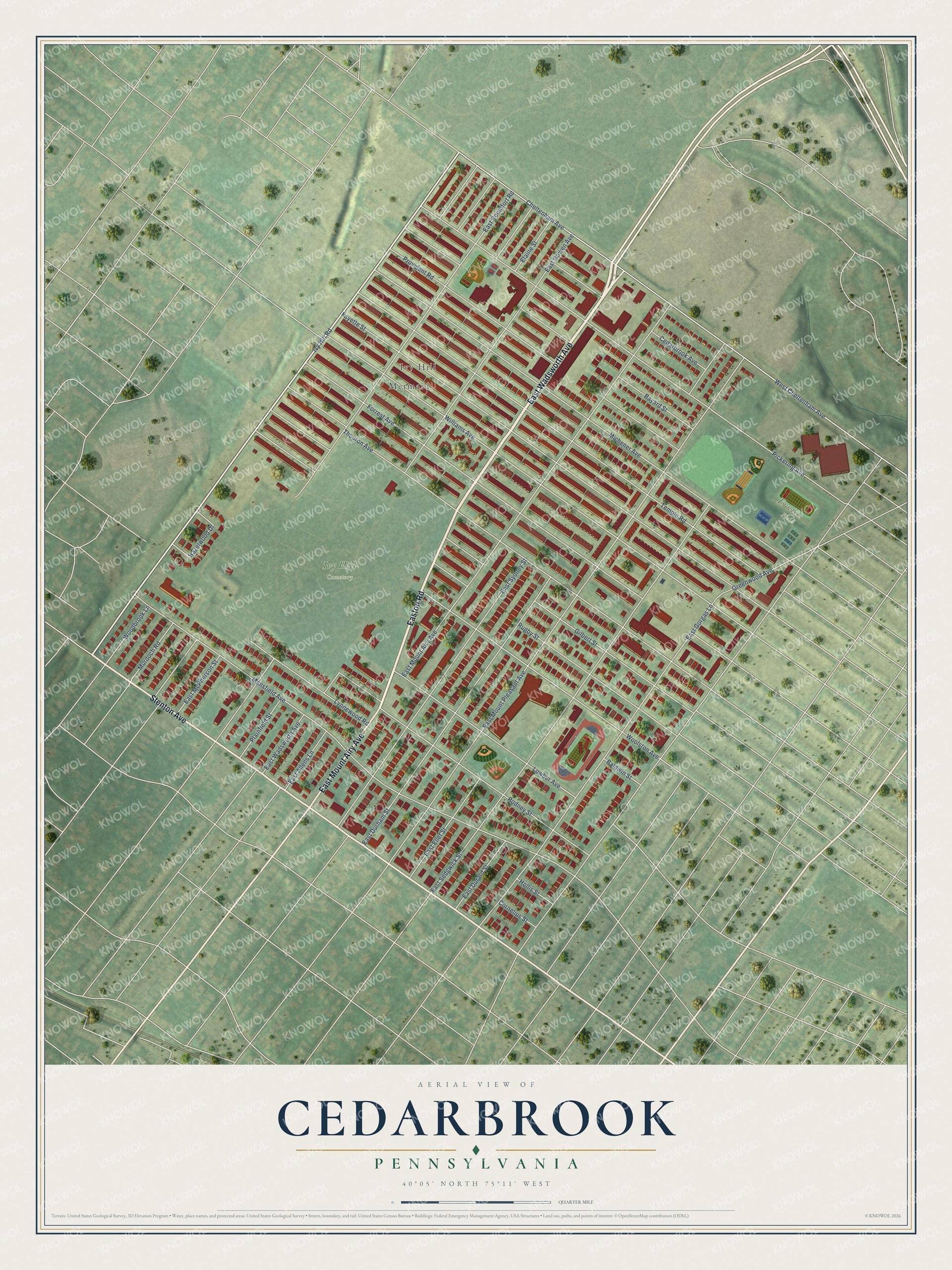 Watermarked full-map preview of Cedarbrook, Pennsylvania