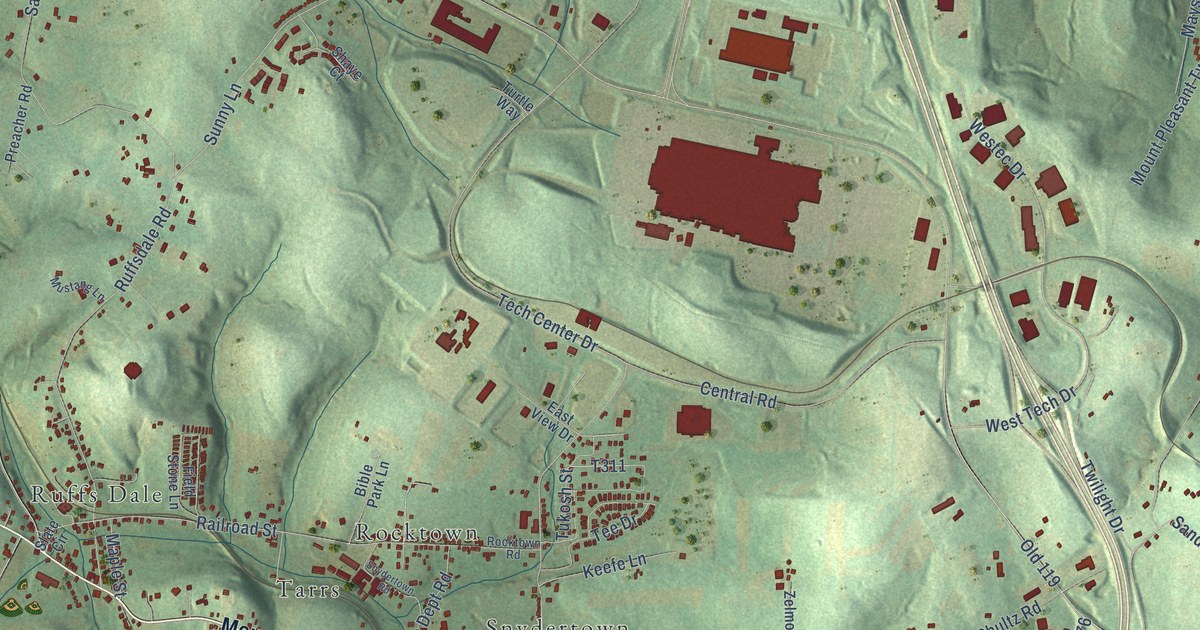 Close-up of streets and buildings in Central, Pennsylvania