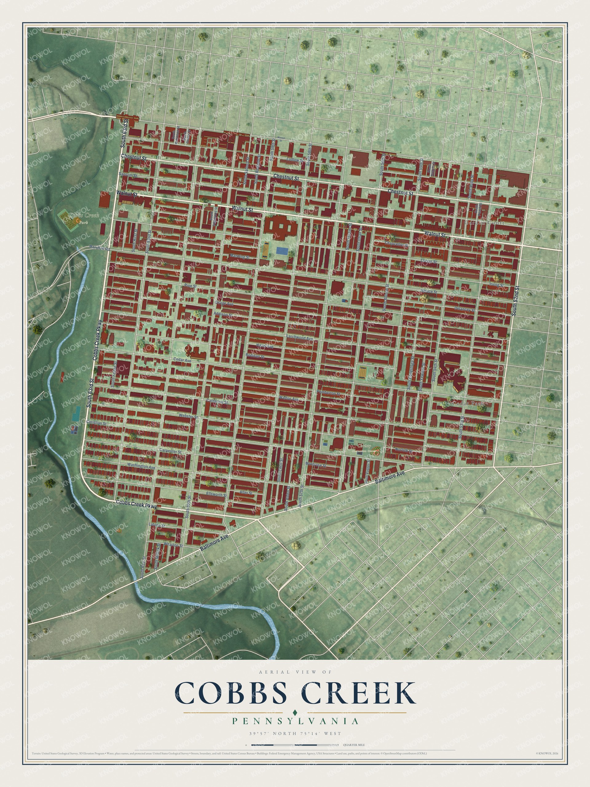 Watermarked full-map preview of Cobbs Creek, Pennsylvania
