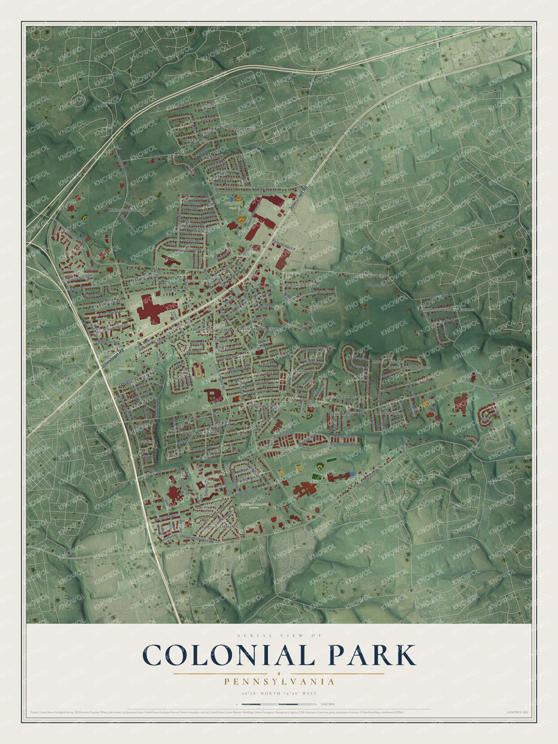 Watermarked full-map preview of Colonial Park, Pennsylvania