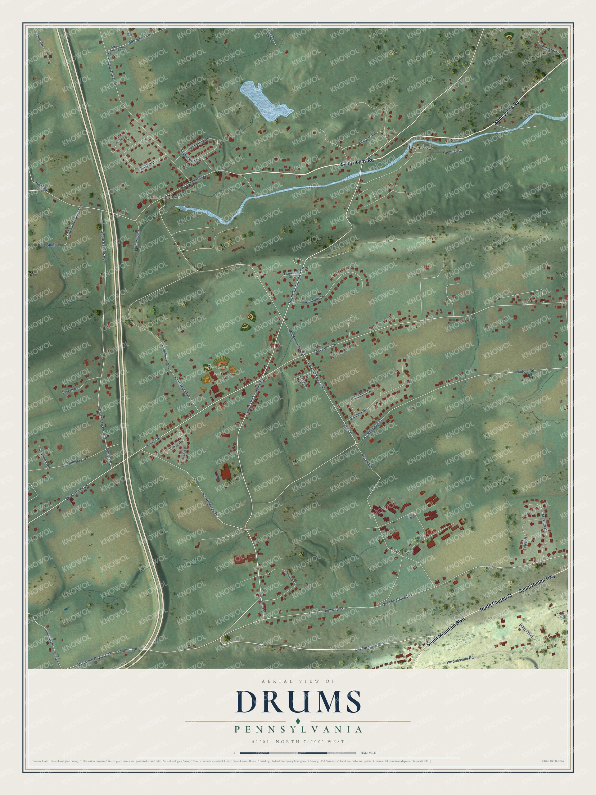 Watermarked full-map preview of Drums, Pennsylvania
