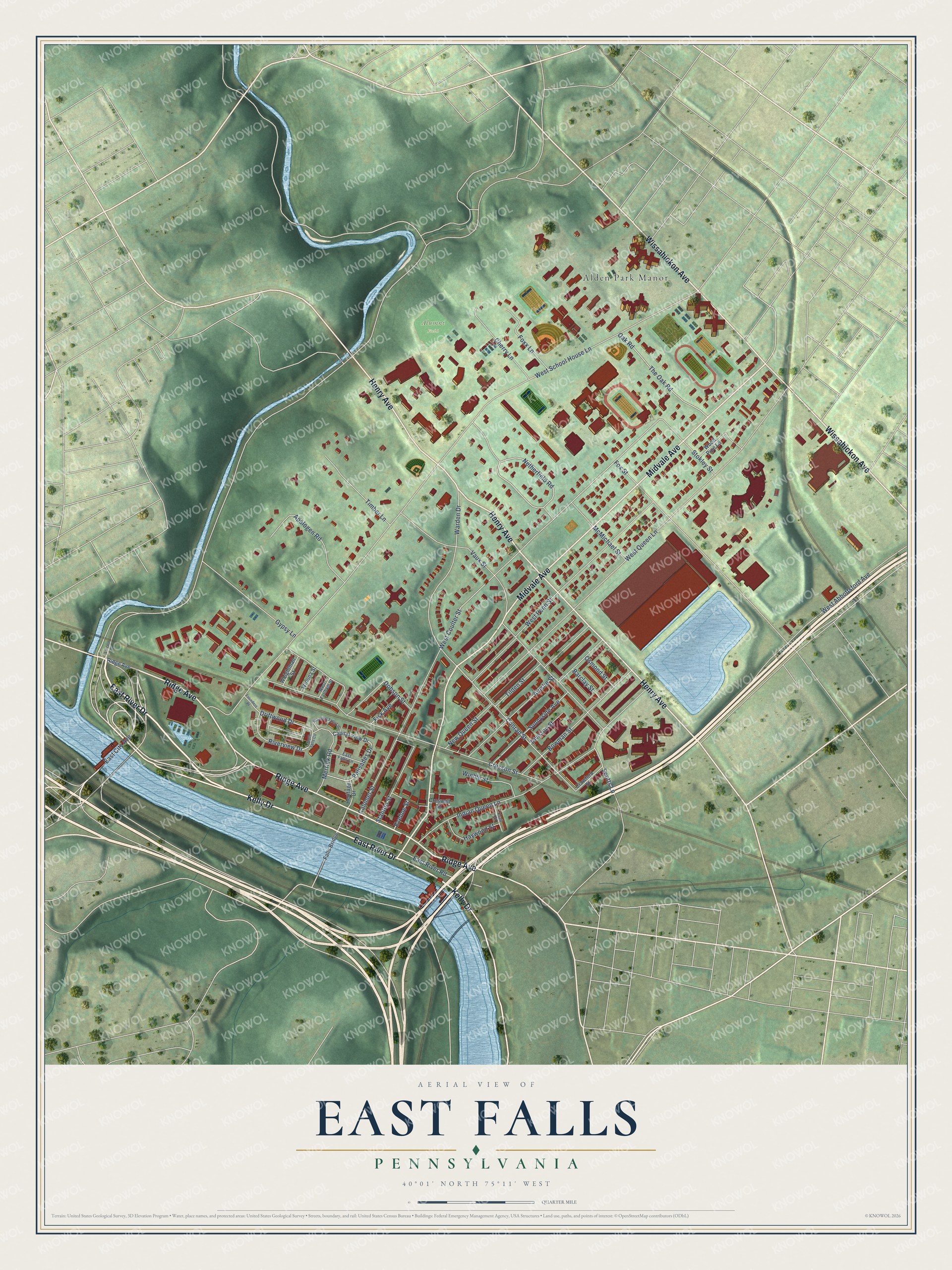 Watermarked full-map preview of East Falls, Pennsylvania