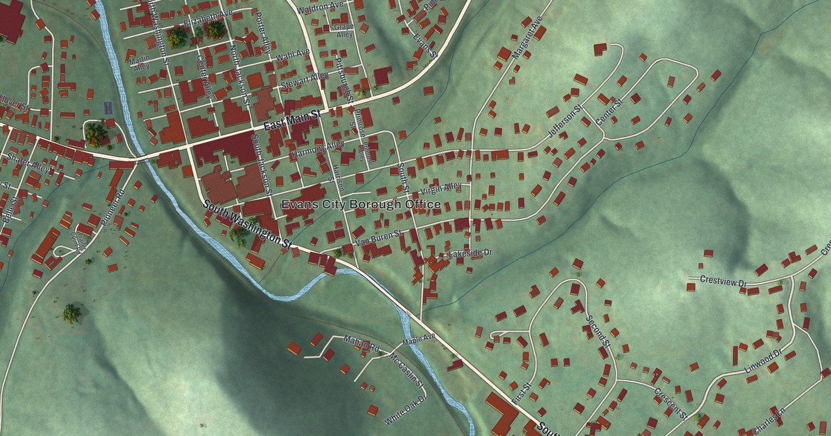 Map of Evans City, Pennsylvania in 2026