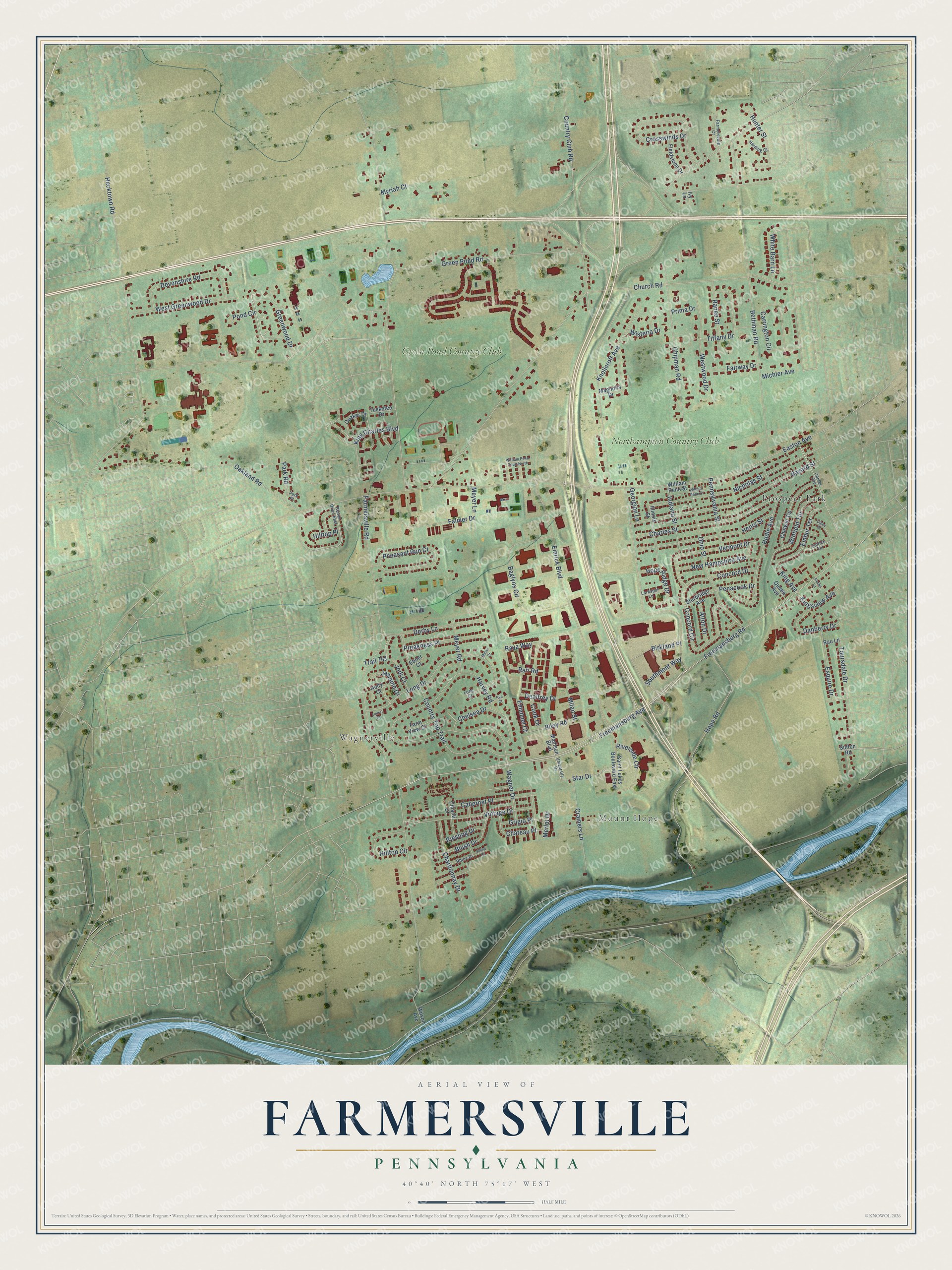 Watermarked full-map preview of Farmersville, Pennsylvania