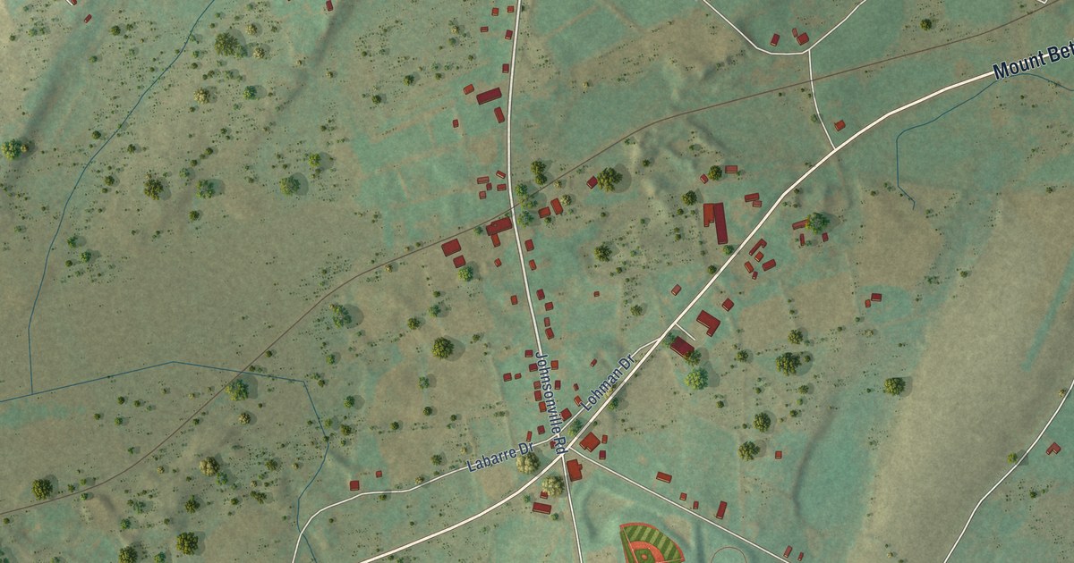 Close-up of streets and buildings in Five Points, Pennsylvania