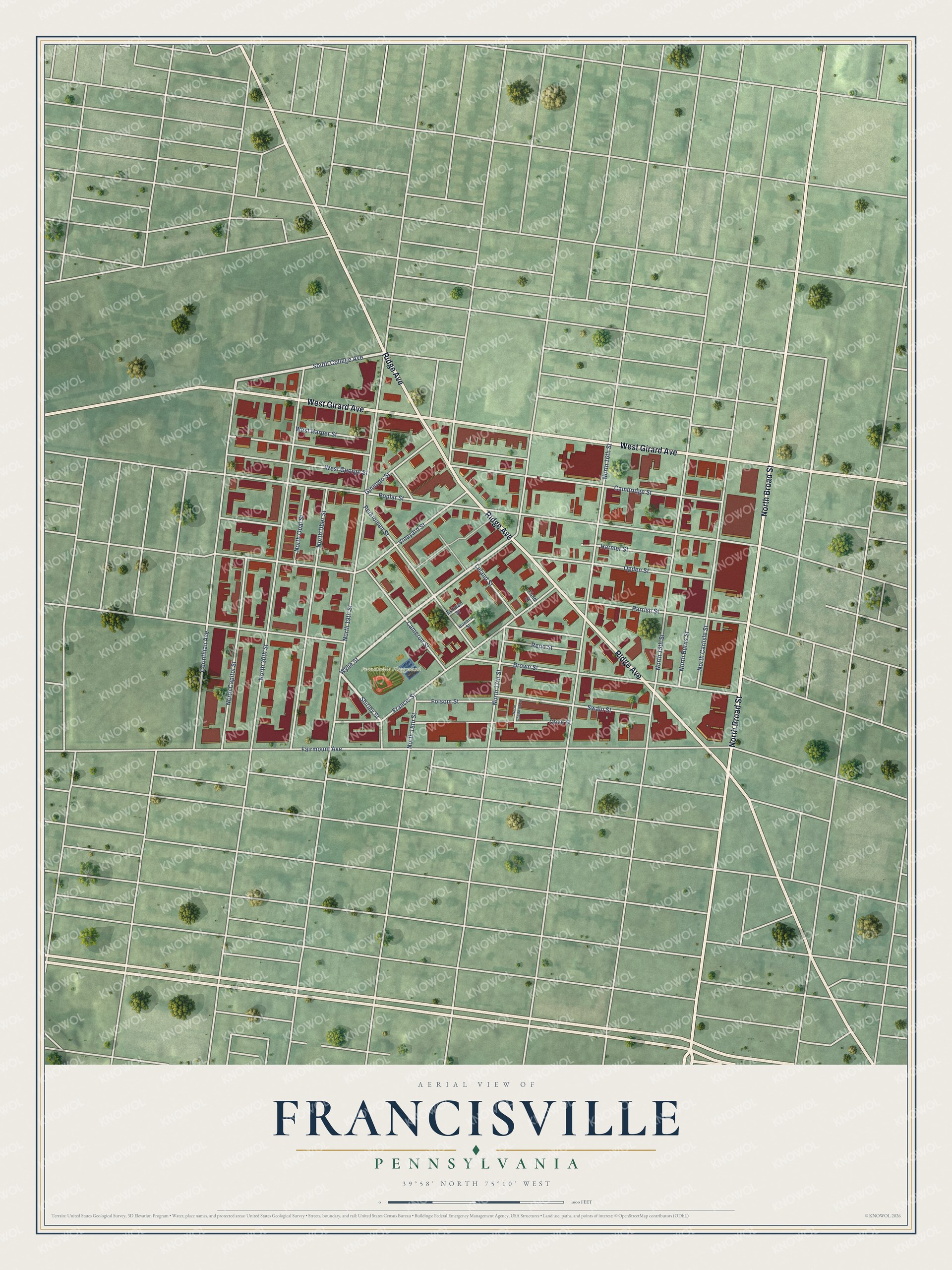 Watermarked full-map preview of Francisville, Pennsylvania