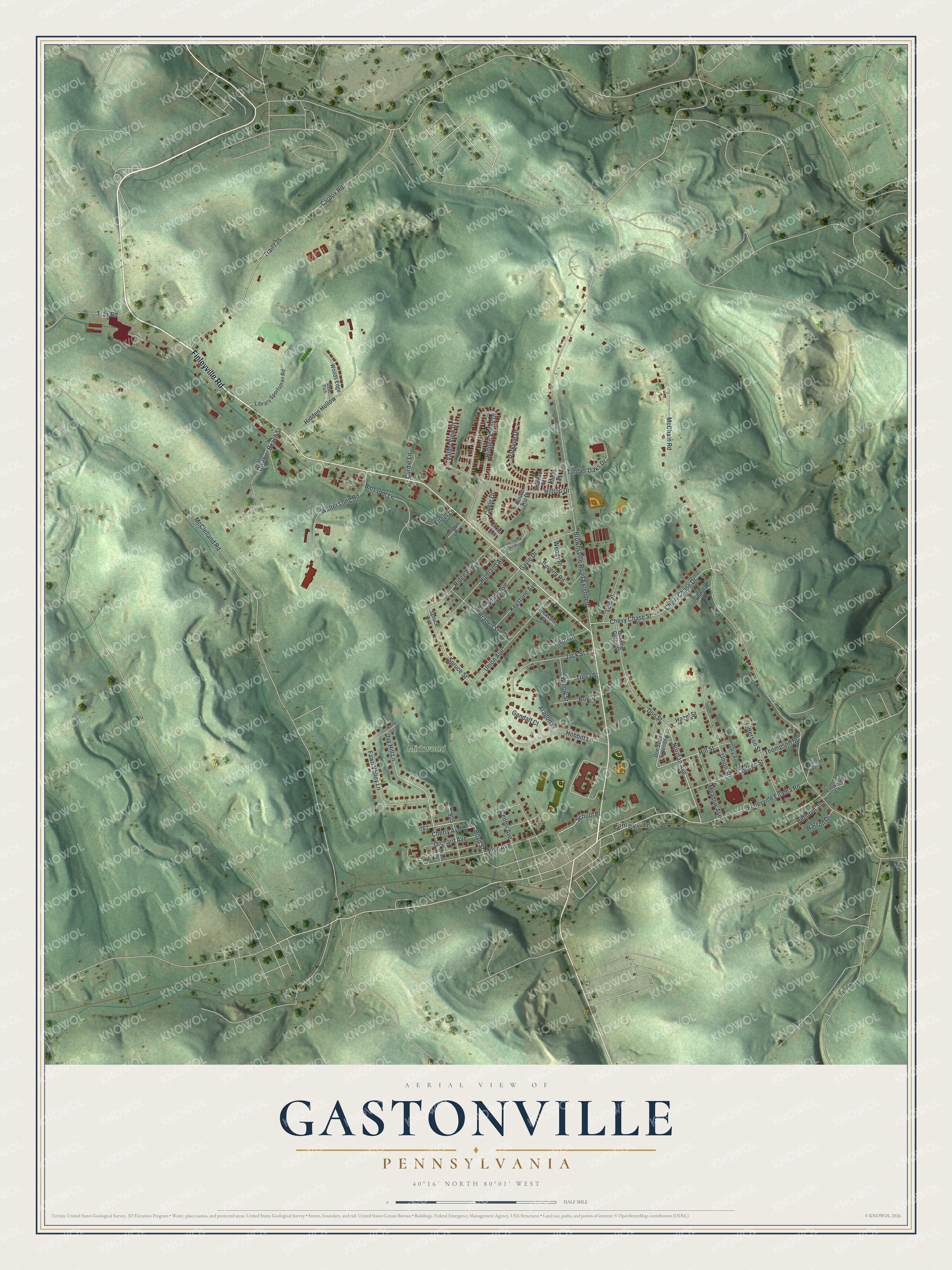Watermarked full-map preview of Gastonville, Pennsylvania