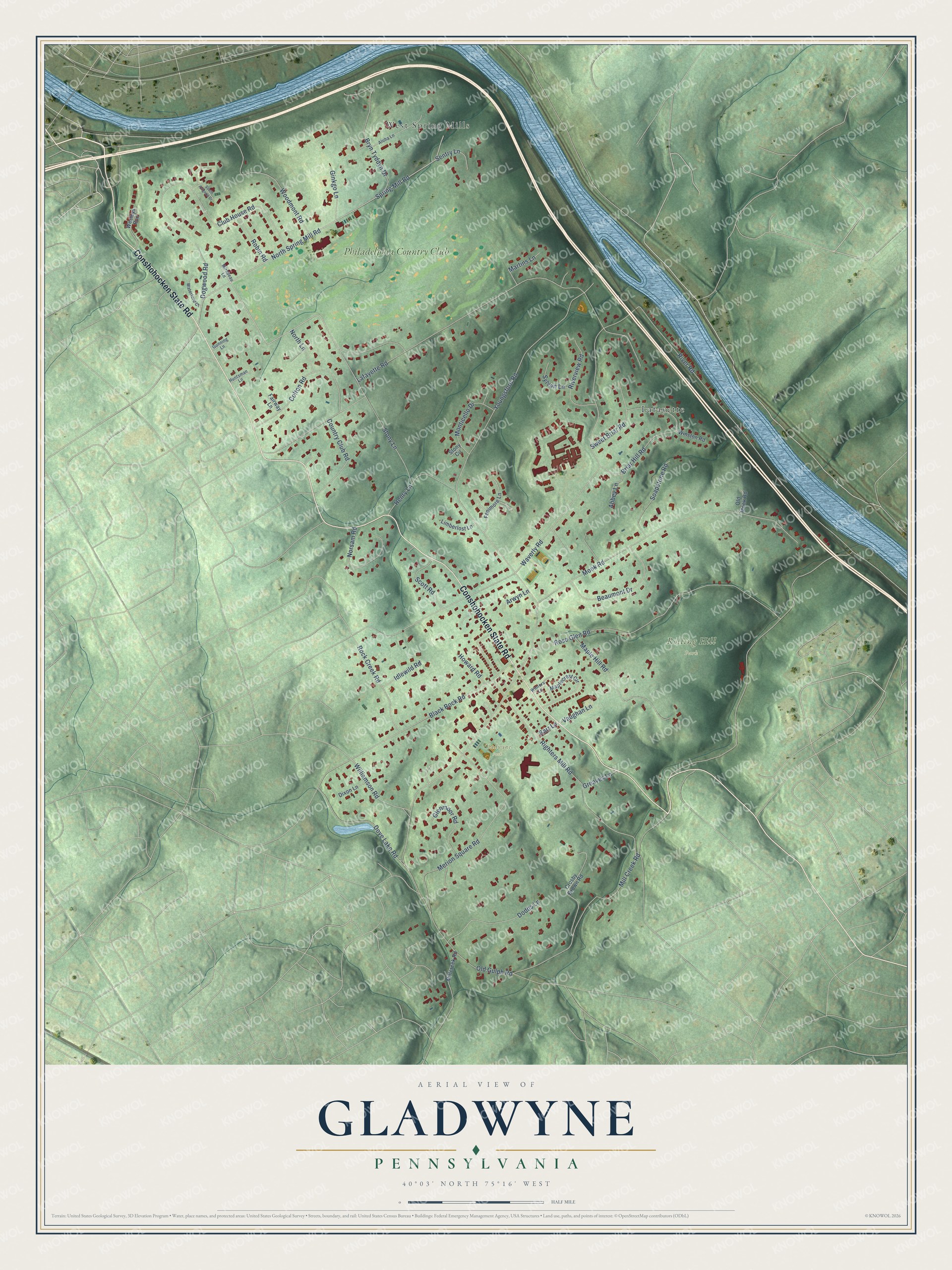 Watermarked full-map preview of Gladwyne, Pennsylvania