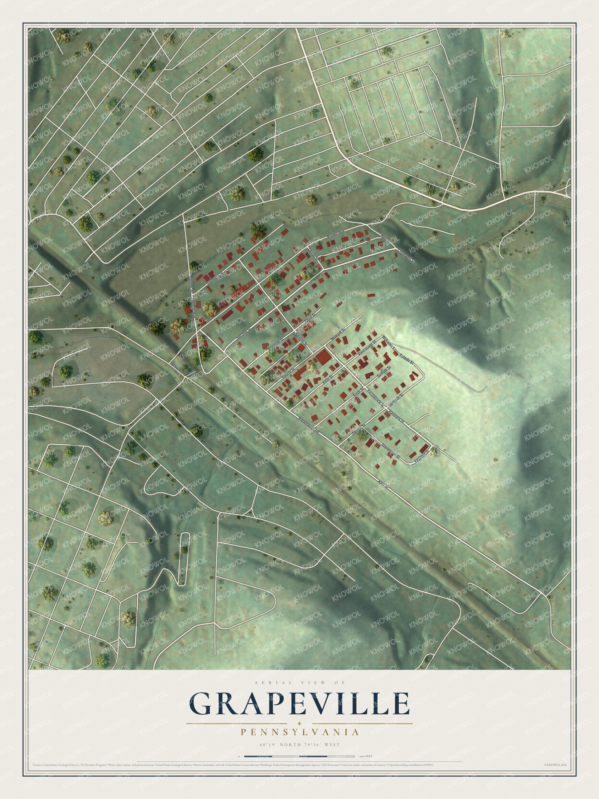 Watermarked full-map preview of Grapeville, Pennsylvania