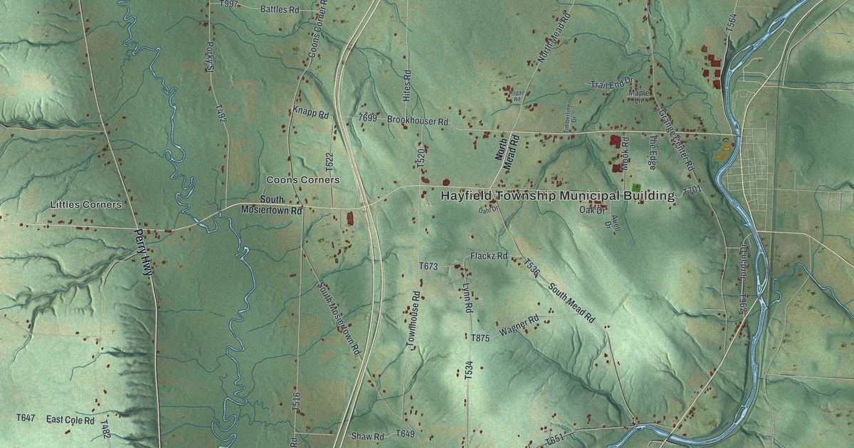 Map of Hayfield, Pennsylvania in 2026