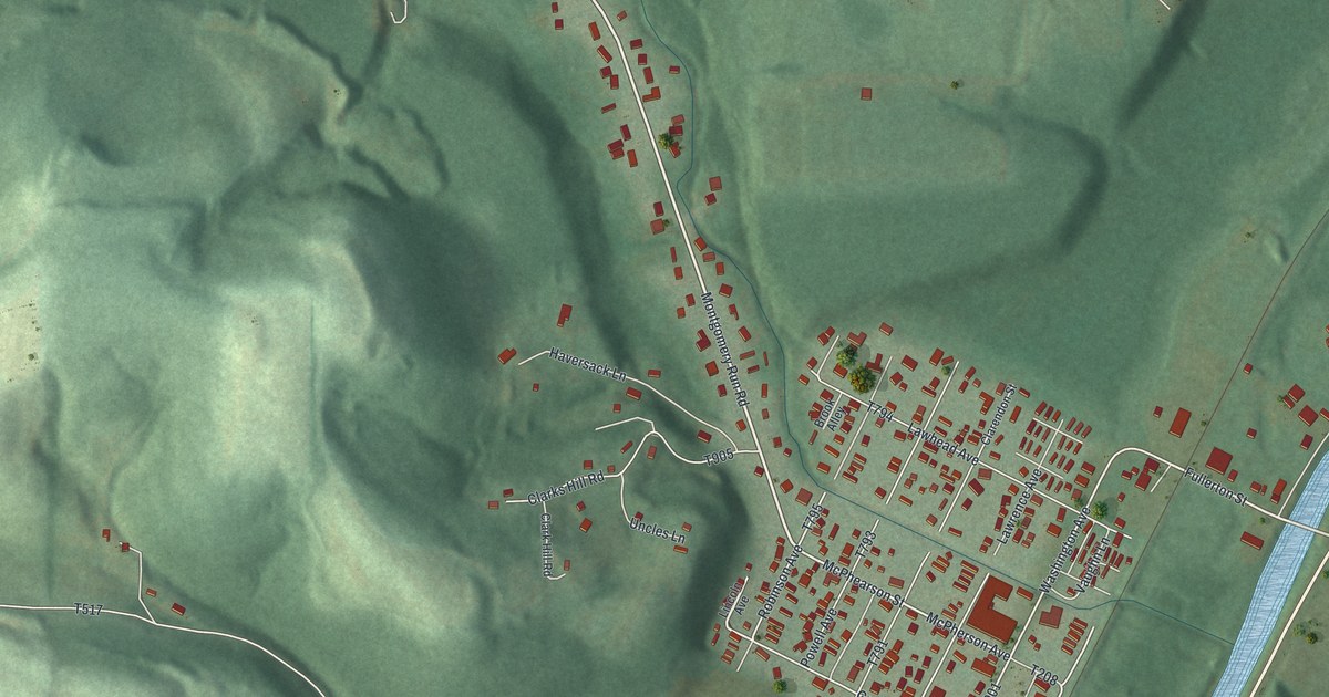 Close-up of streets and buildings in Hyde, Pennsylvania