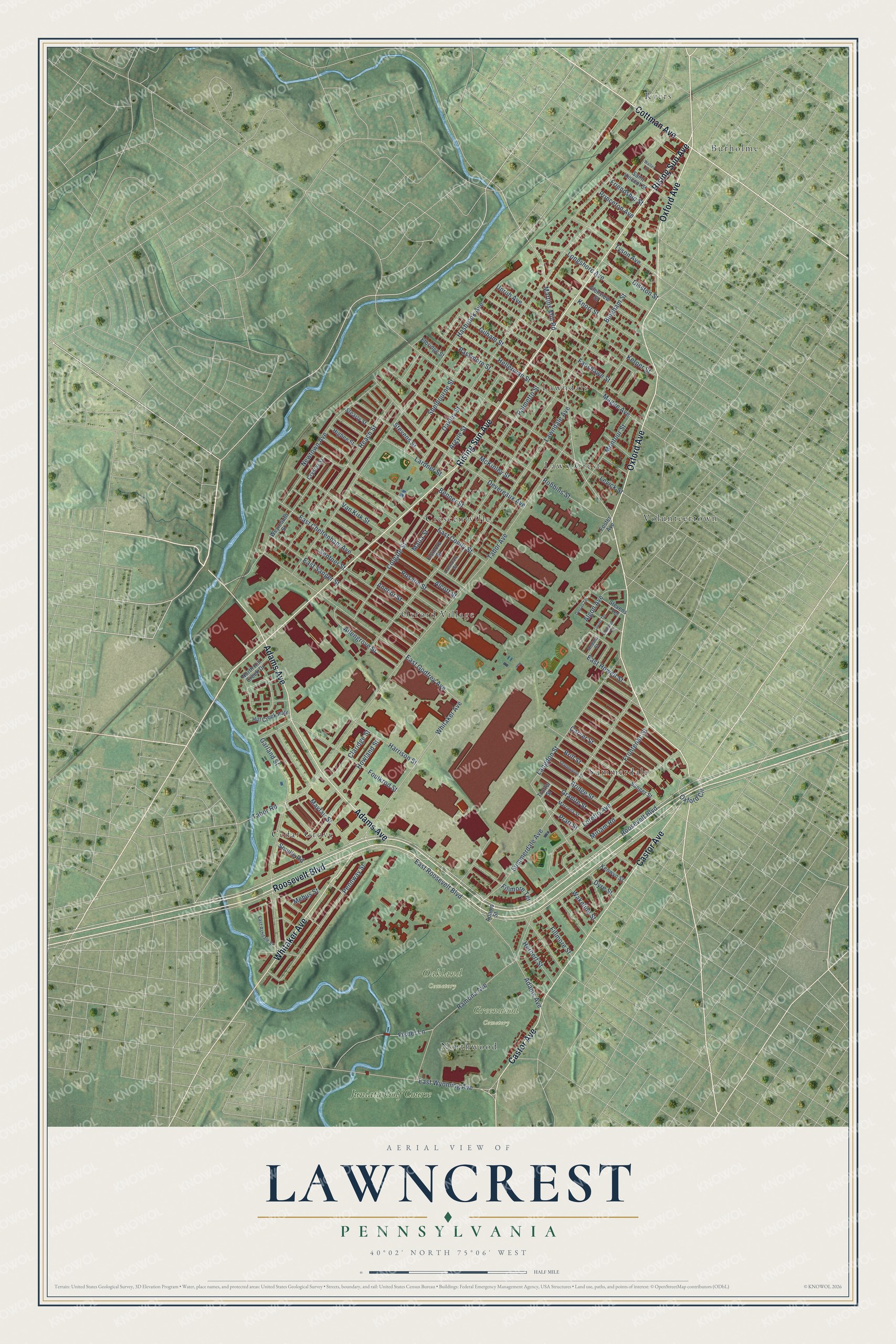 Watermarked full-map preview of Lawncrest, Pennsylvania