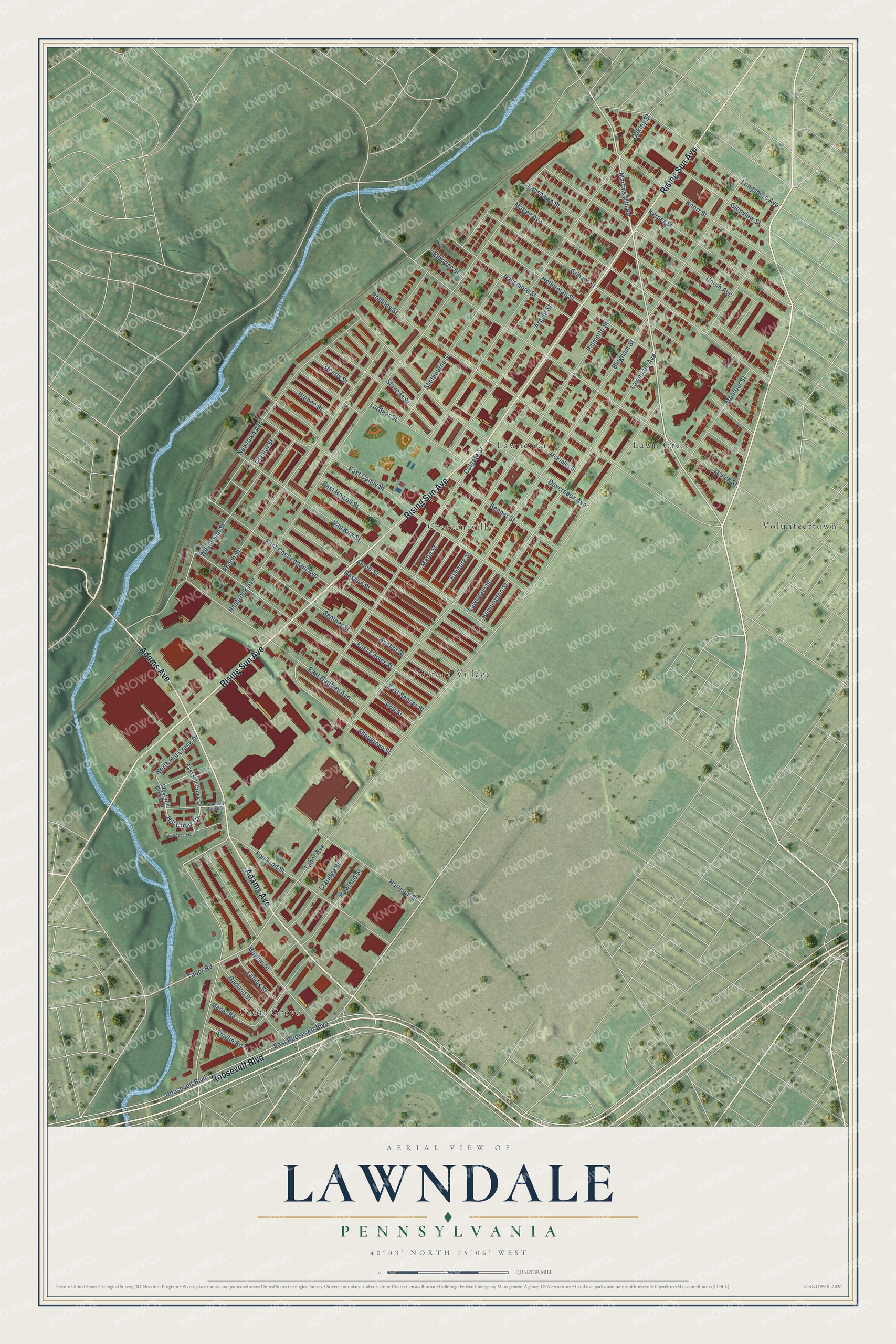 Watermarked full-map preview of Lawndale, Pennsylvania