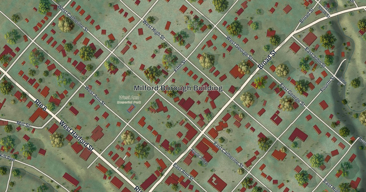 Map of Milford Borough, Pike County, Pennsylvania in 2026
