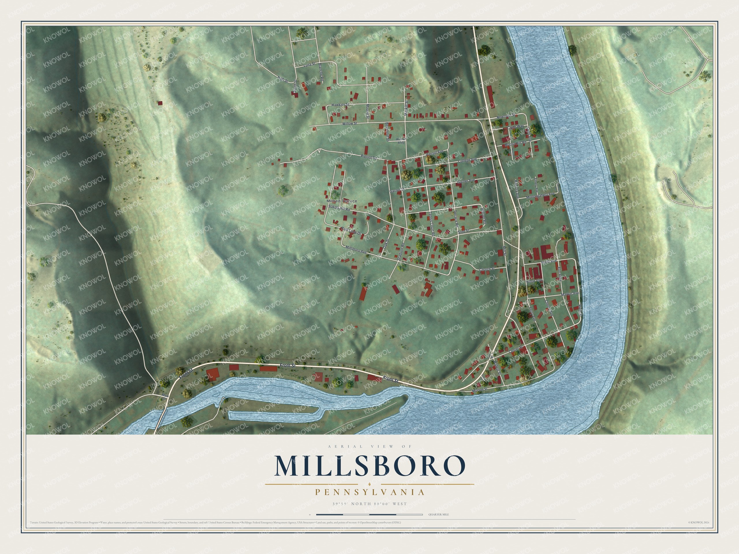 Watermarked full-map preview of Millsboro, Pennsylvania