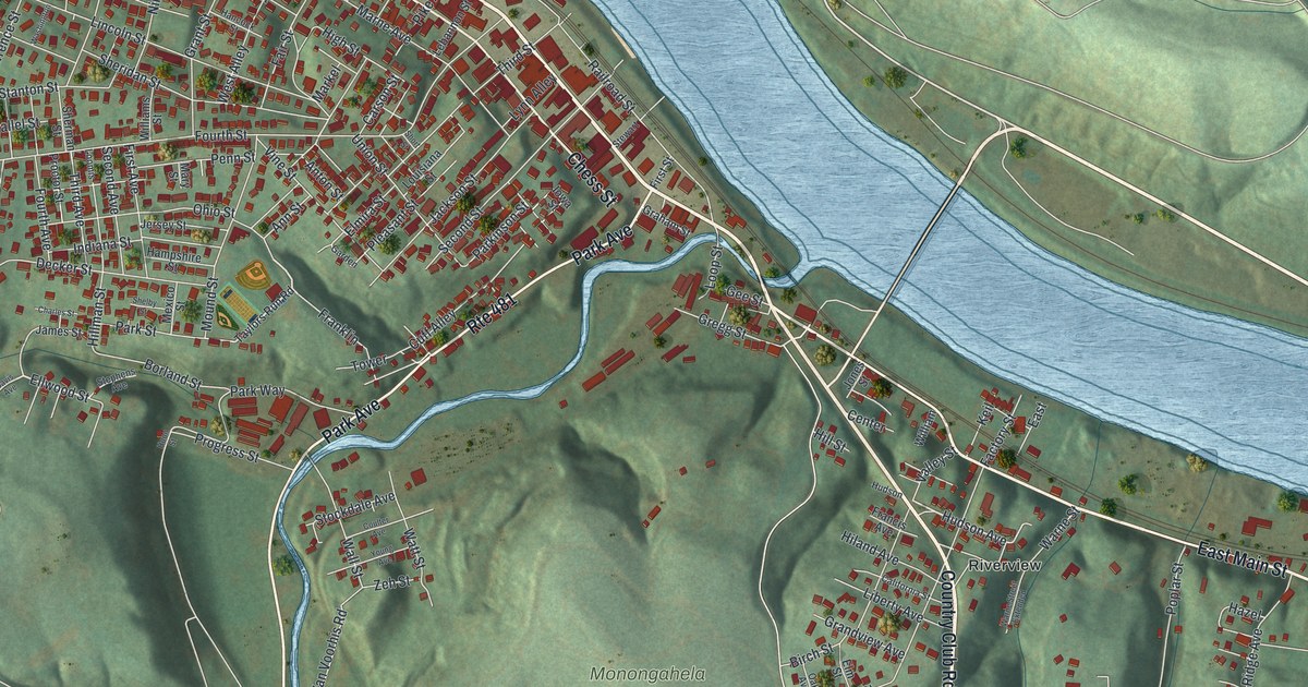 Map of Monongahela, Washington County, Pennsylvania in 2026