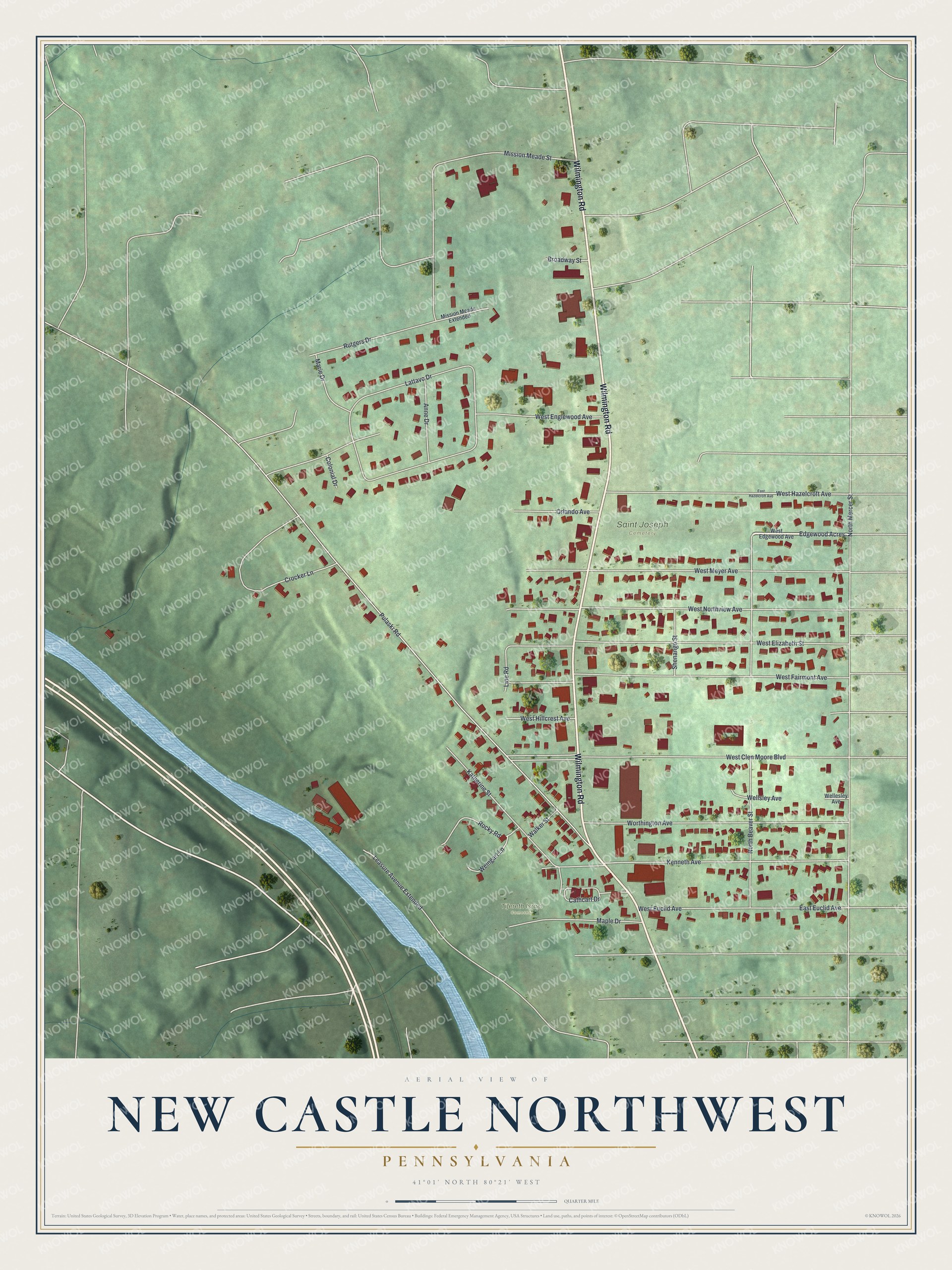 Watermarked full-map preview of New Castle Northwest, Pennsylvania