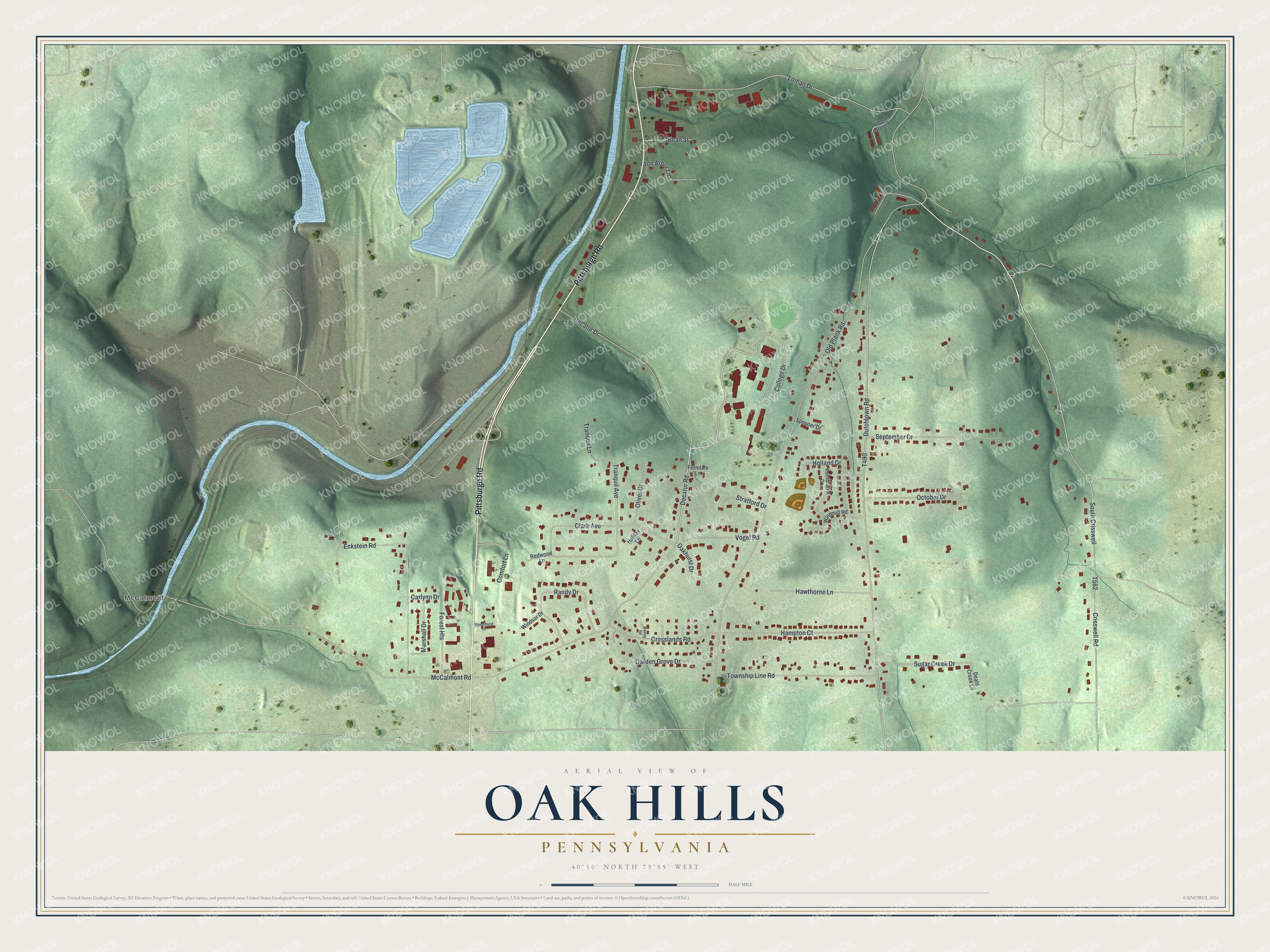 Watermarked full-map preview of Oak Hills, Pennsylvania