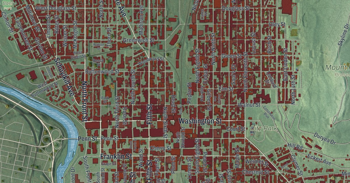 Map of Reading, Berks County, Pennsylvania in 2026