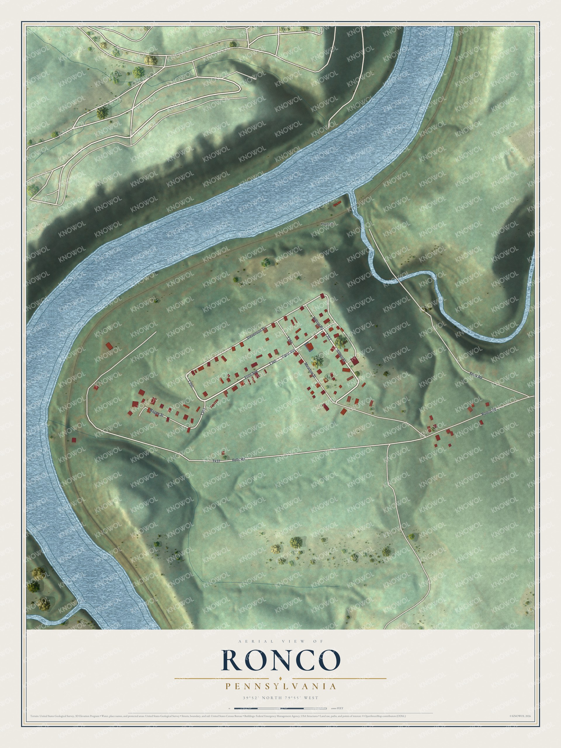 Watermarked full-map preview of Ronco, Pennsylvania