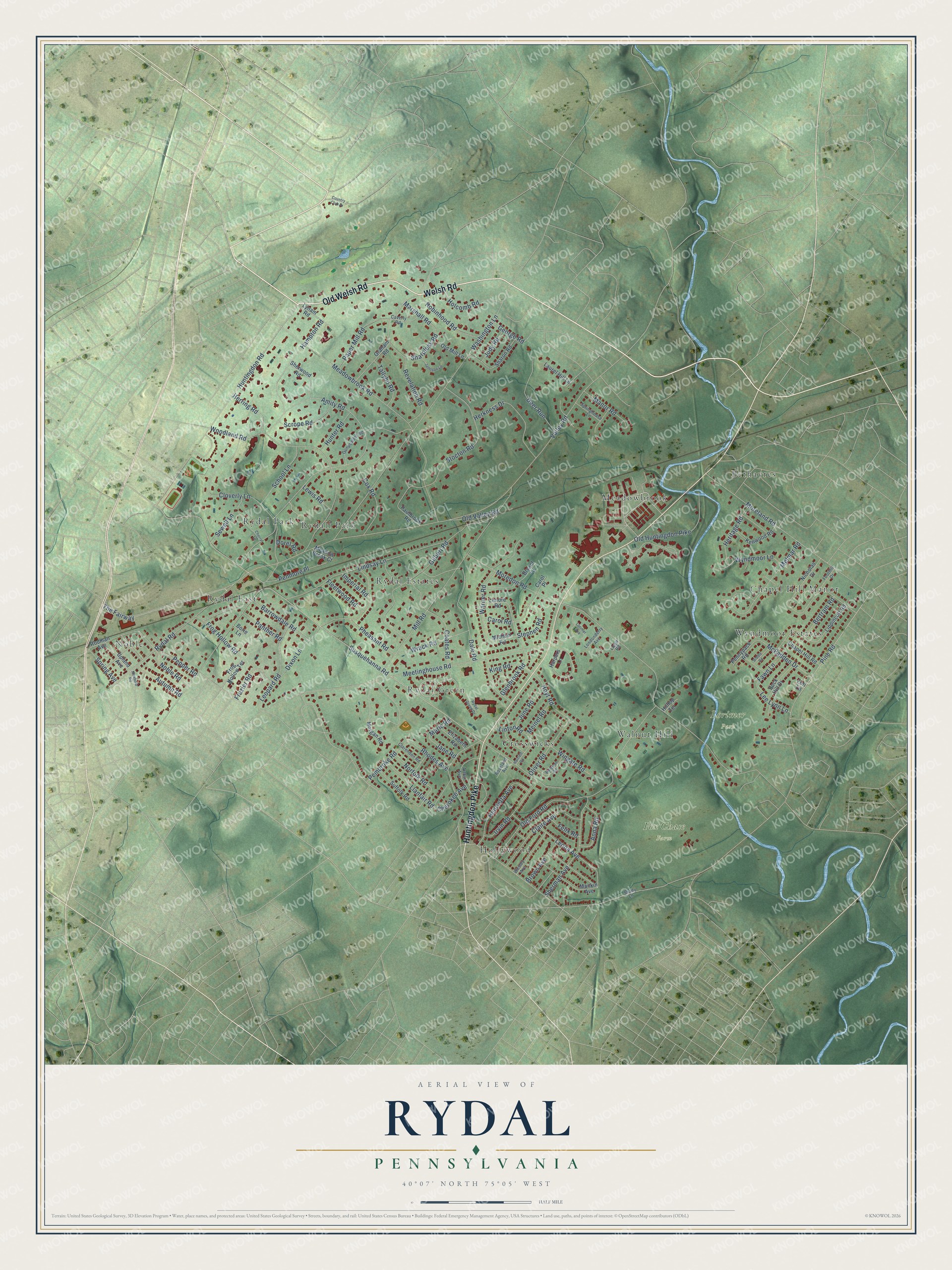 Watermarked full-map preview of Rydal, Pennsylvania