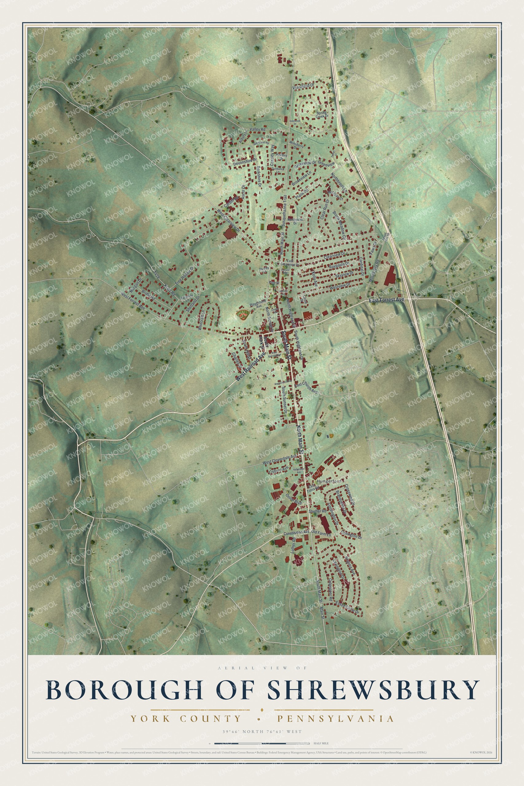 Watermarked full-map preview of Borough of Shrewsbury, Pennsylvania