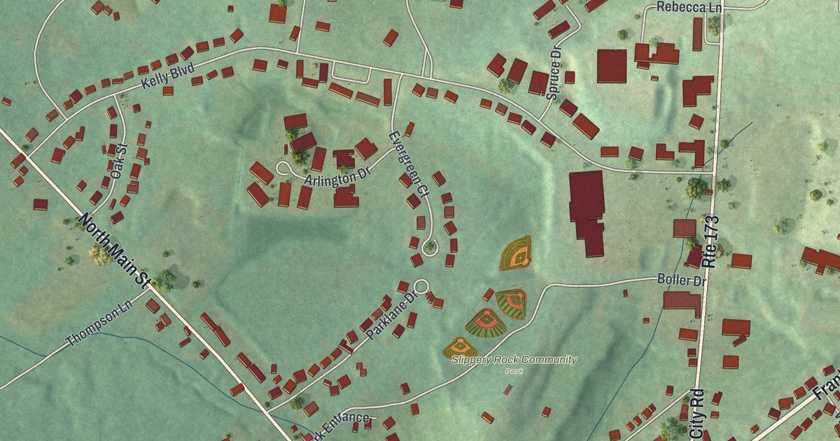 Map of Slippery Rock Borough, Butler County, Pennsylvania in 2026