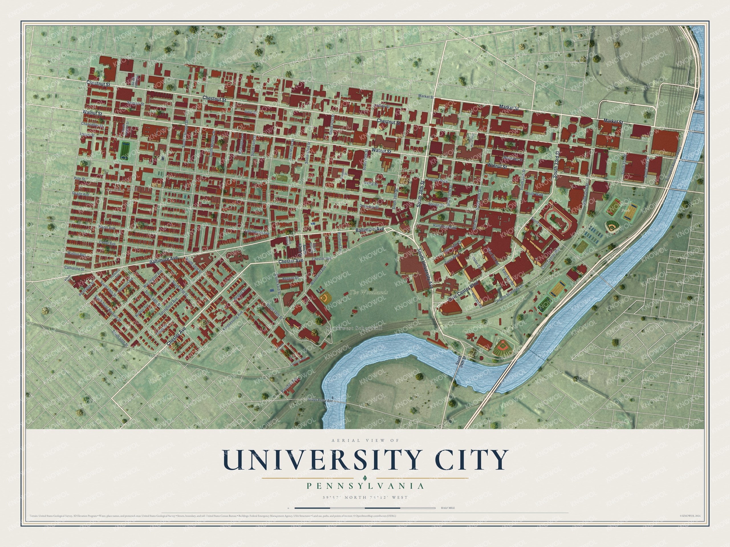 Watermarked full-map preview of University City, Pennsylvania