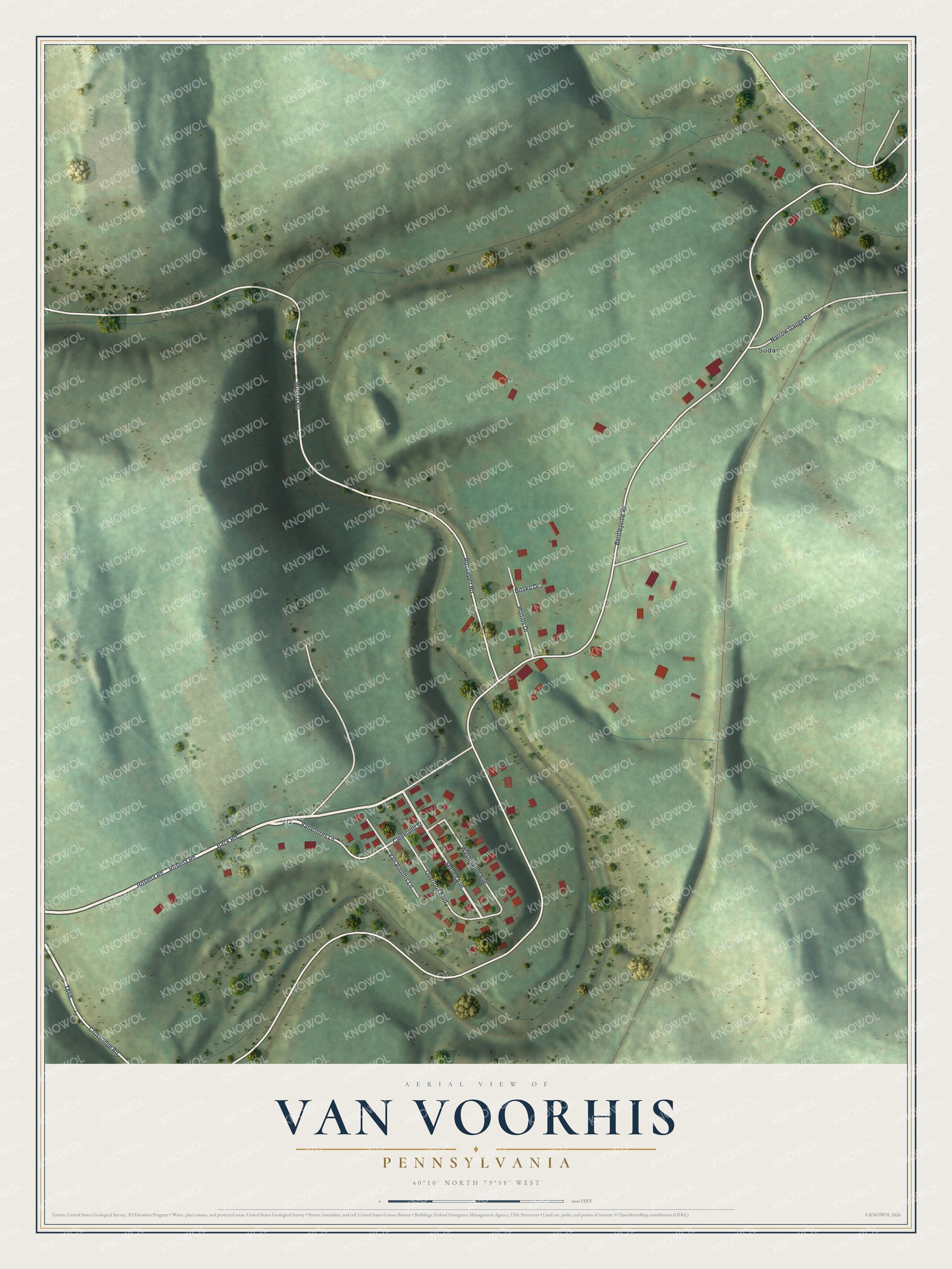 Watermarked full-map preview of Van Voorhis, Pennsylvania