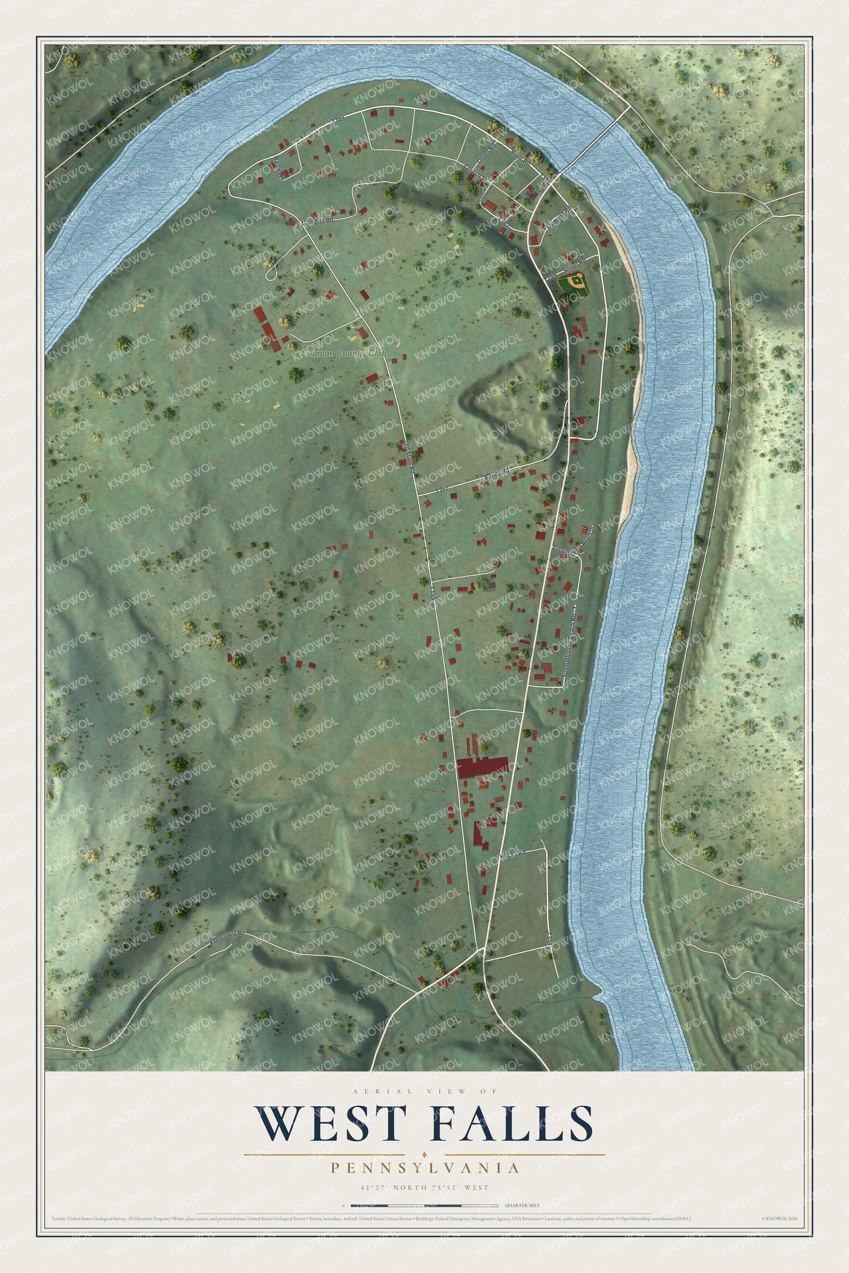 Watermarked full-map preview of West Falls, Pennsylvania