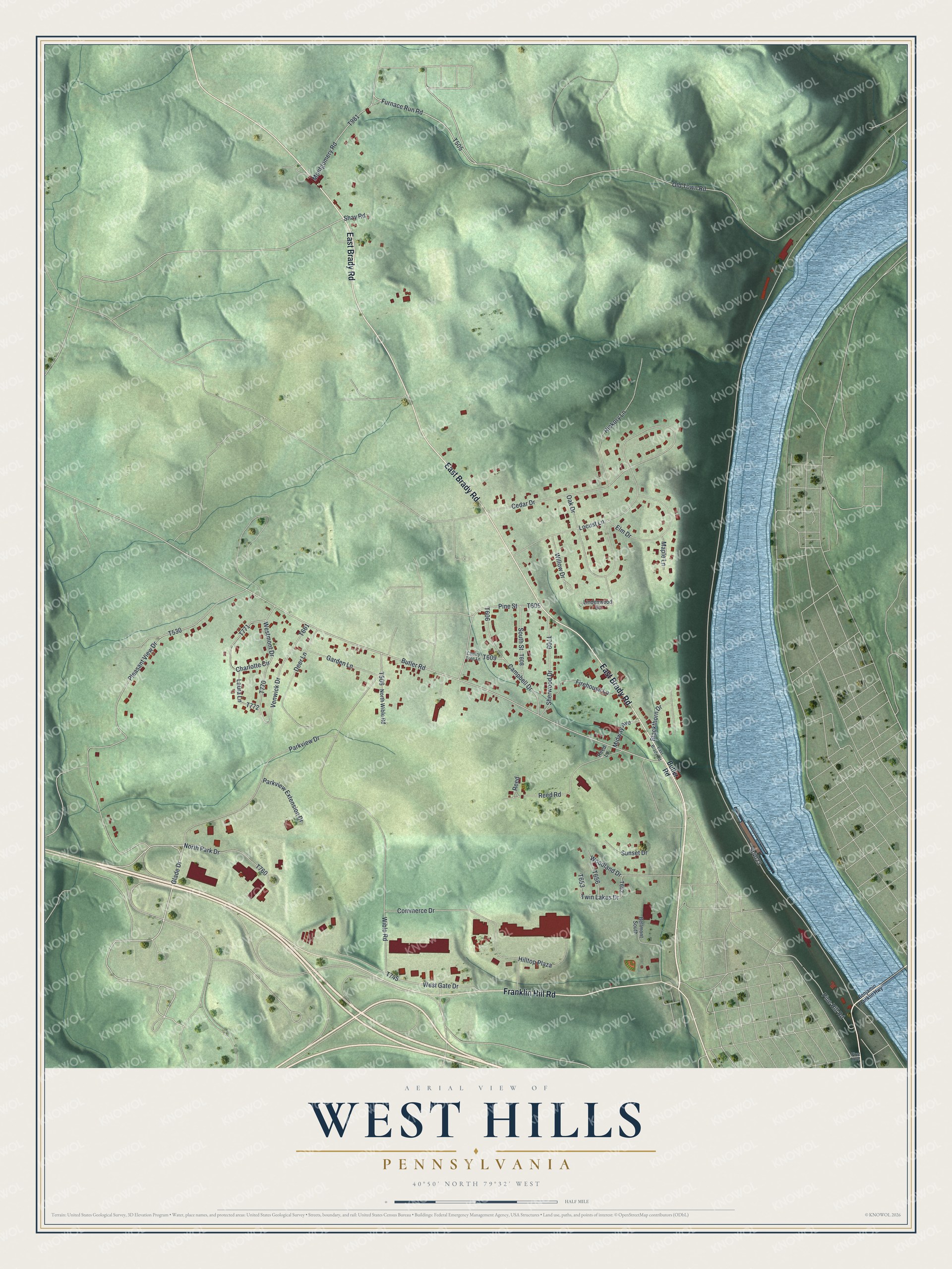 Watermarked full-map preview of West Hills, Pennsylvania