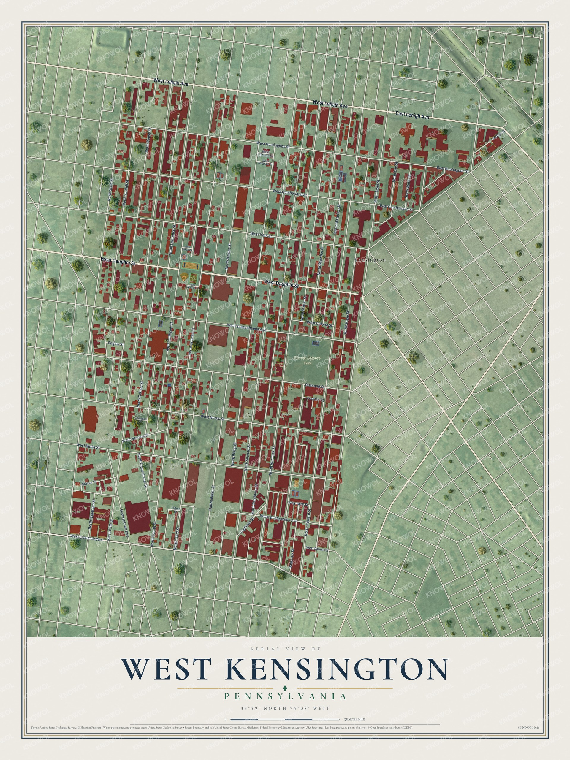 Watermarked full-map preview of West Kensington, Pennsylvania