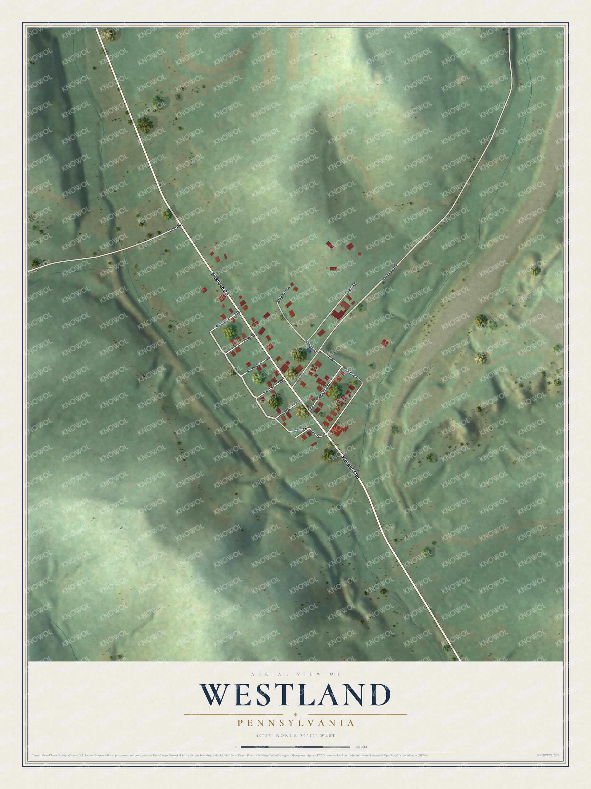 Watermarked full-map preview of Westland, Pennsylvania