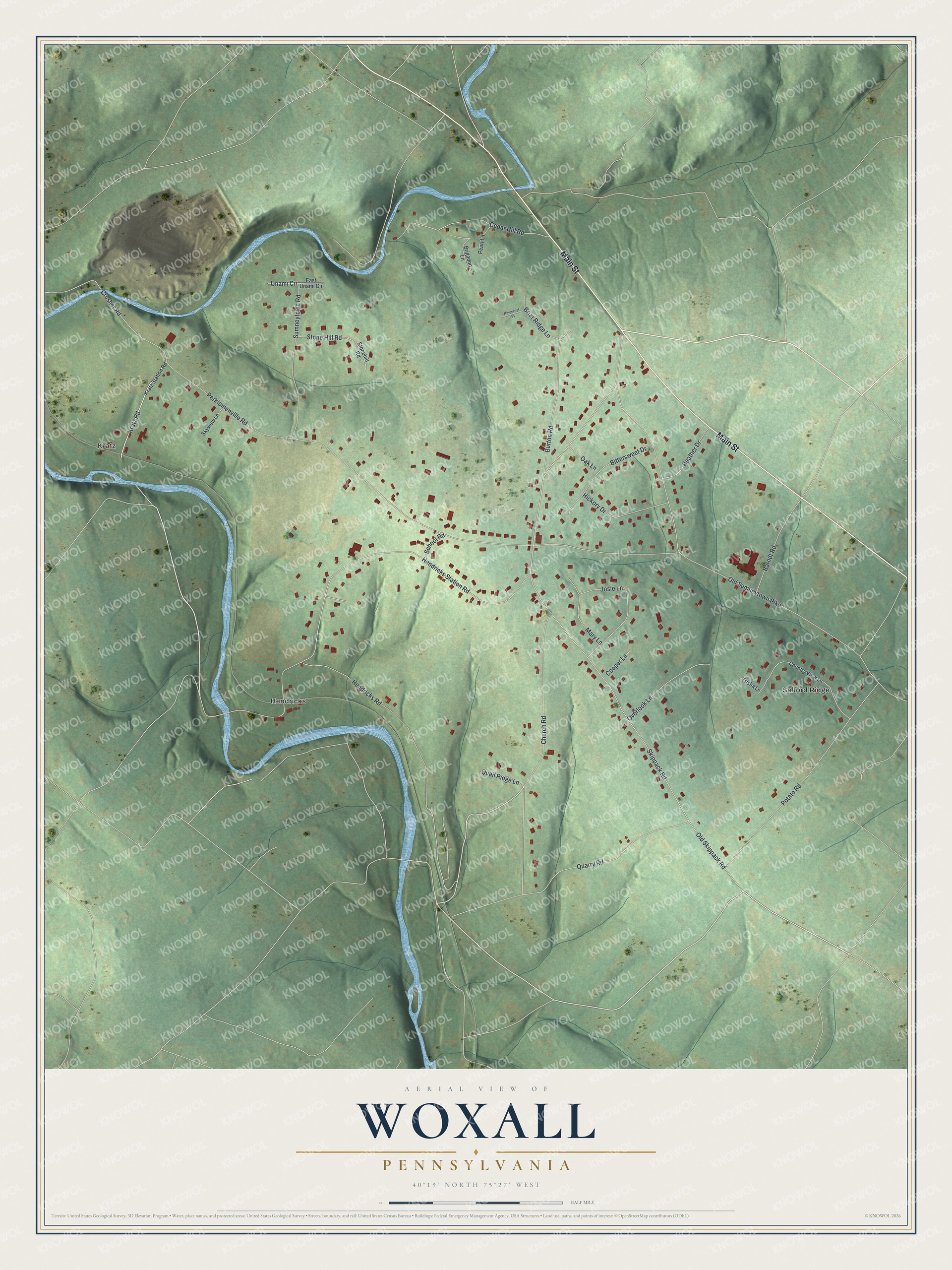 Watermarked full-map preview of Woxall, Pennsylvania