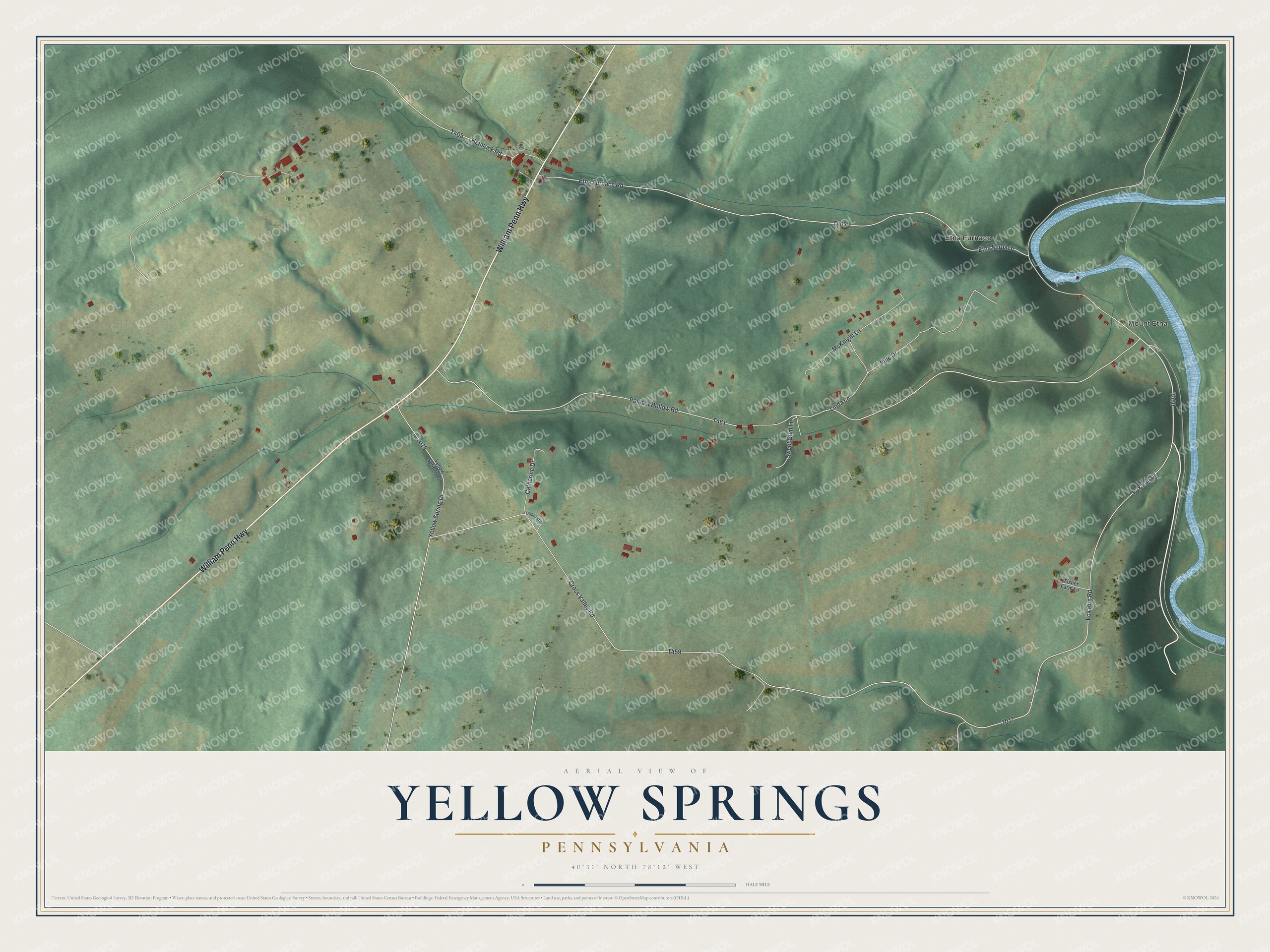 Watermarked full-map preview of Yellow Springs, Pennsylvania