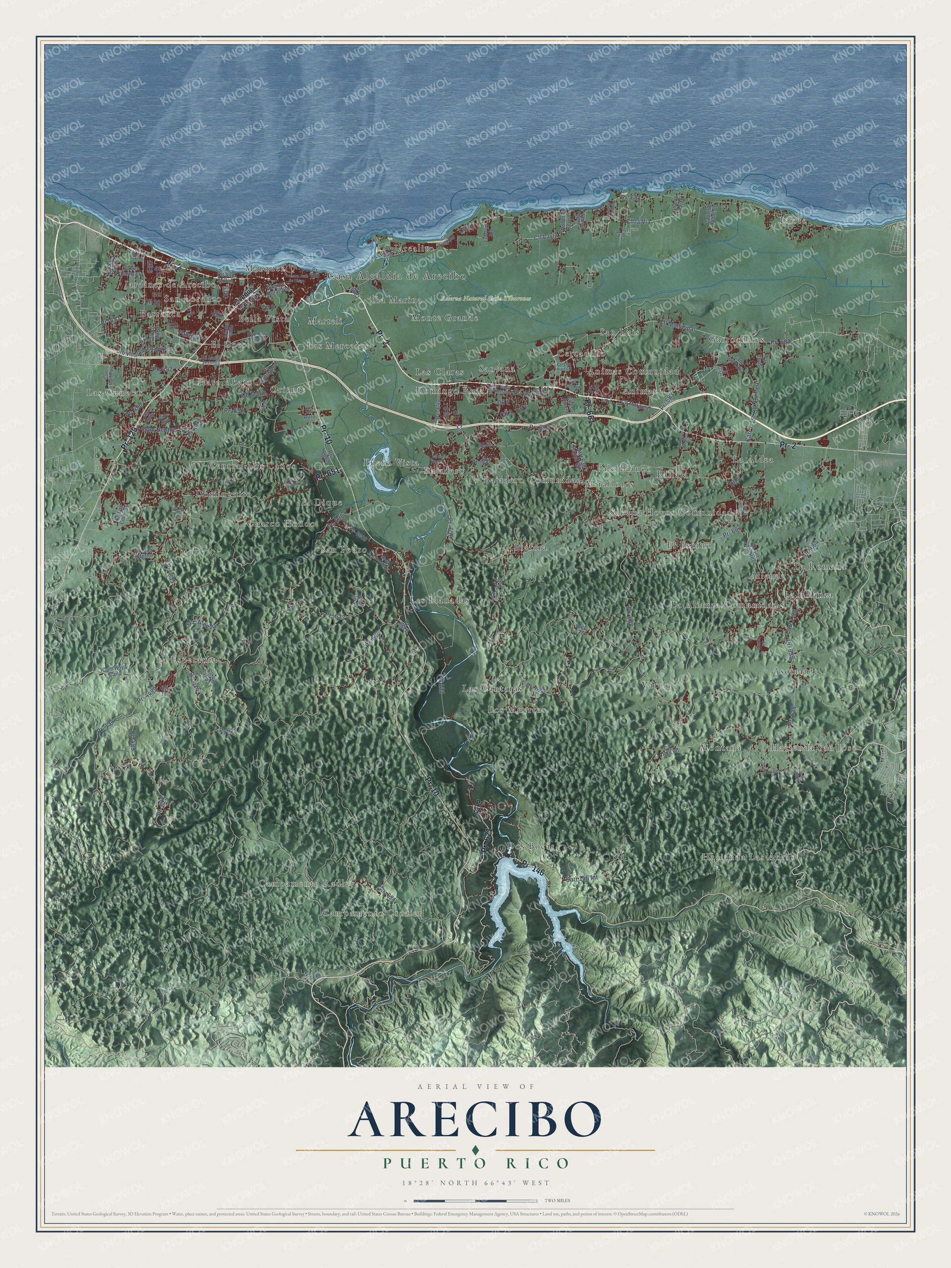 Watermarked full-map preview of Arecibo, Puerto Rico