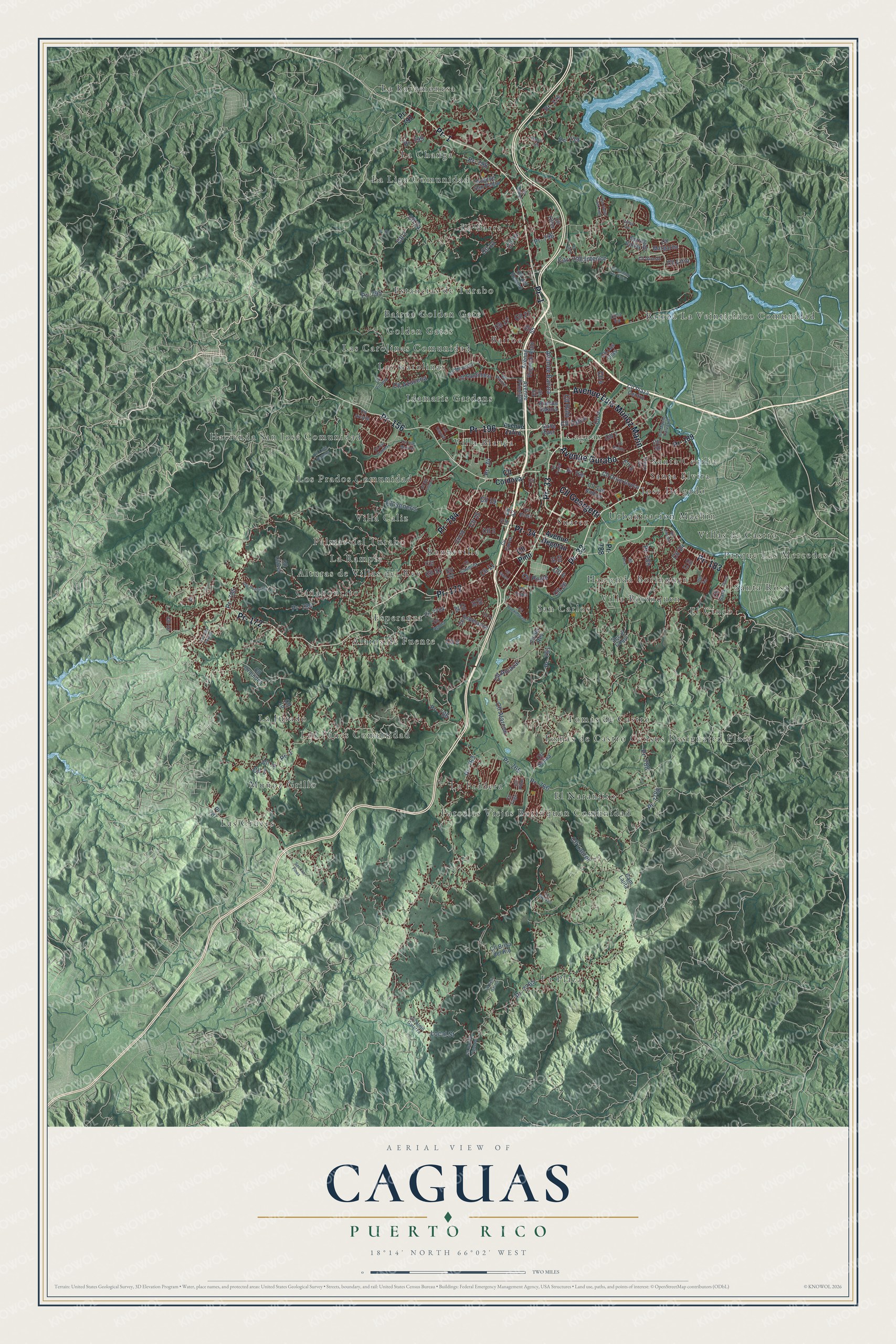 Watermarked full-map preview of Caguas, Puerto Rico