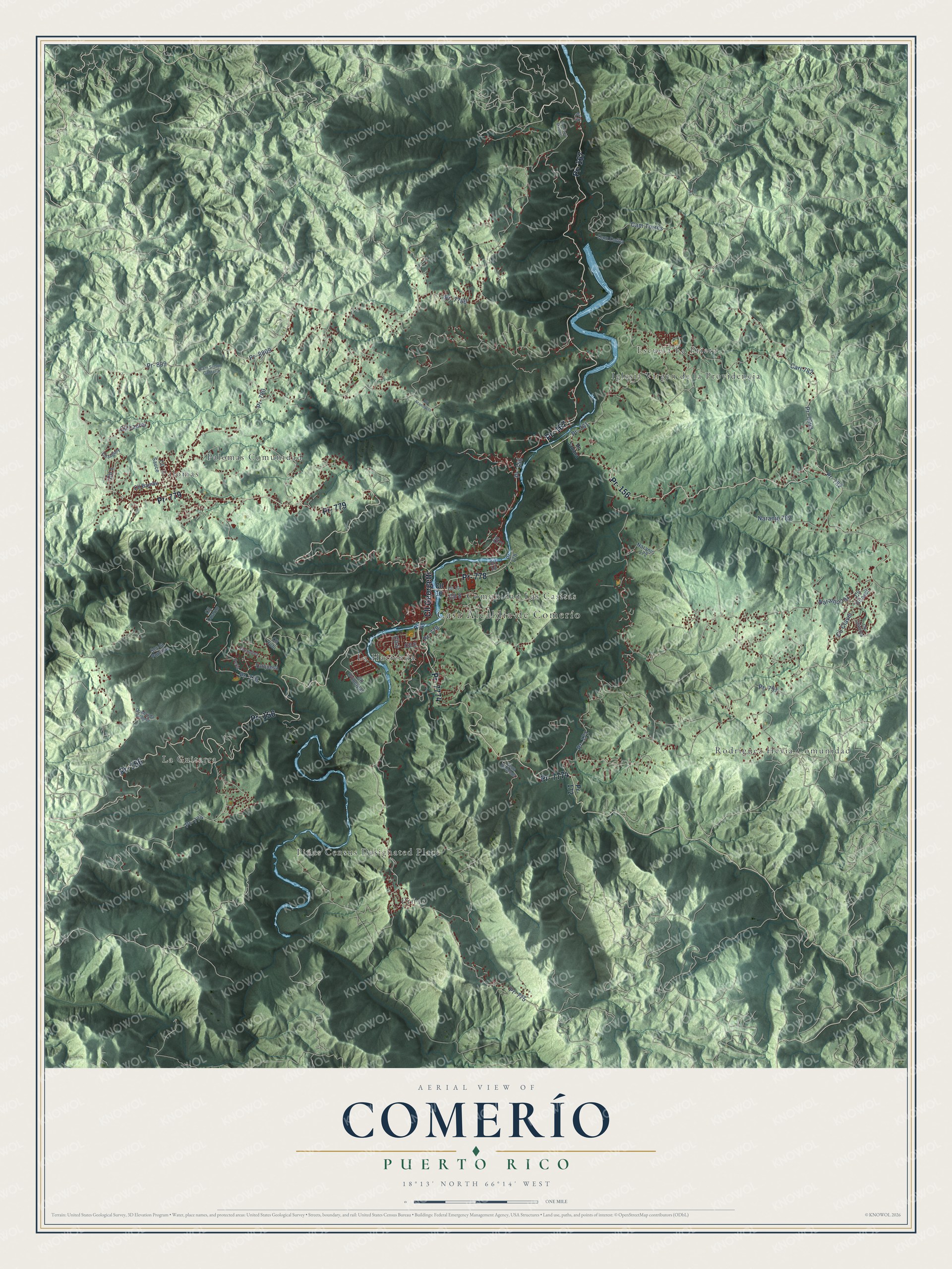 Watermarked full-map preview of Comerío, Puerto Rico