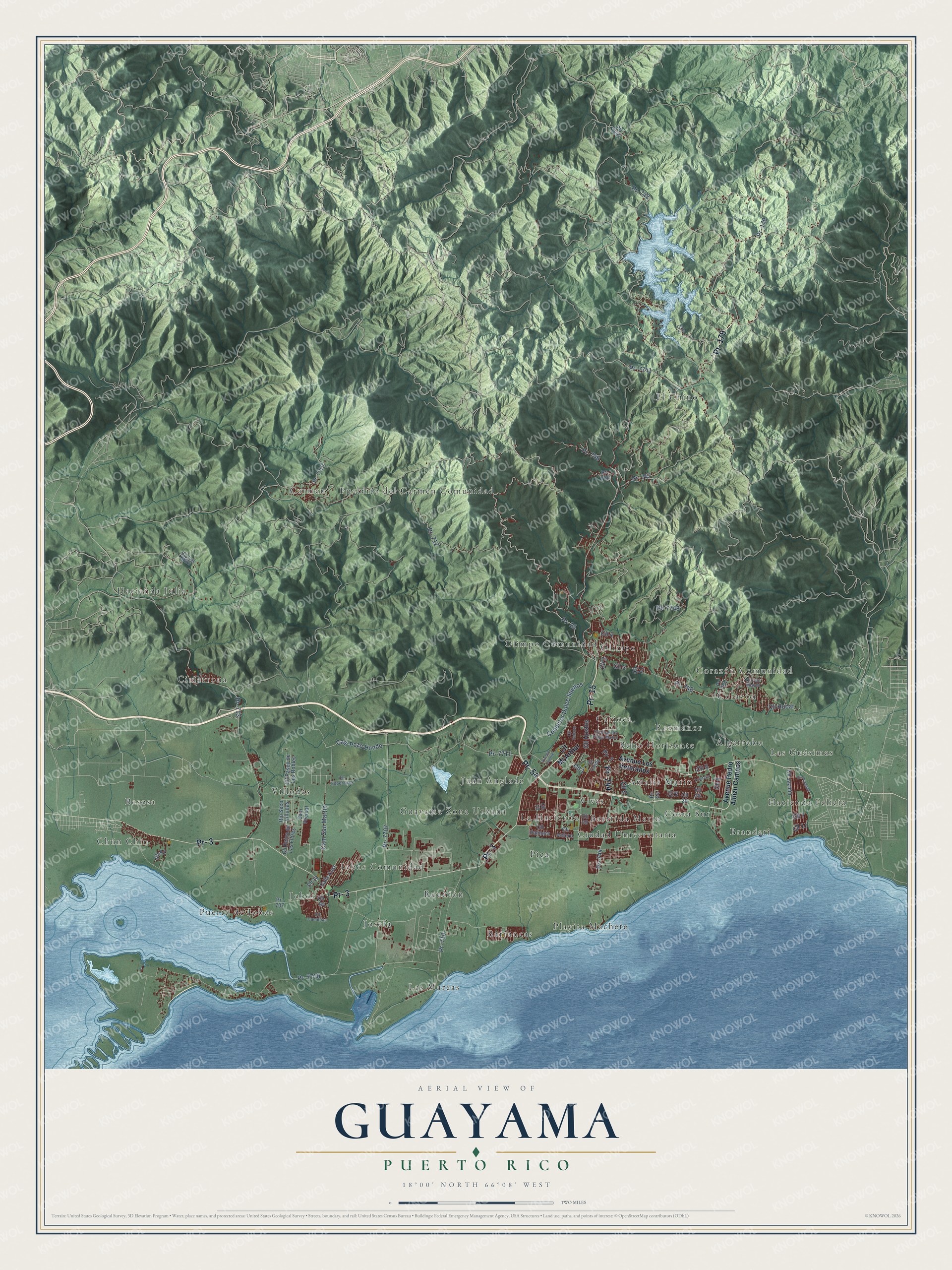 Watermarked full-map preview of Guayama, Puerto Rico