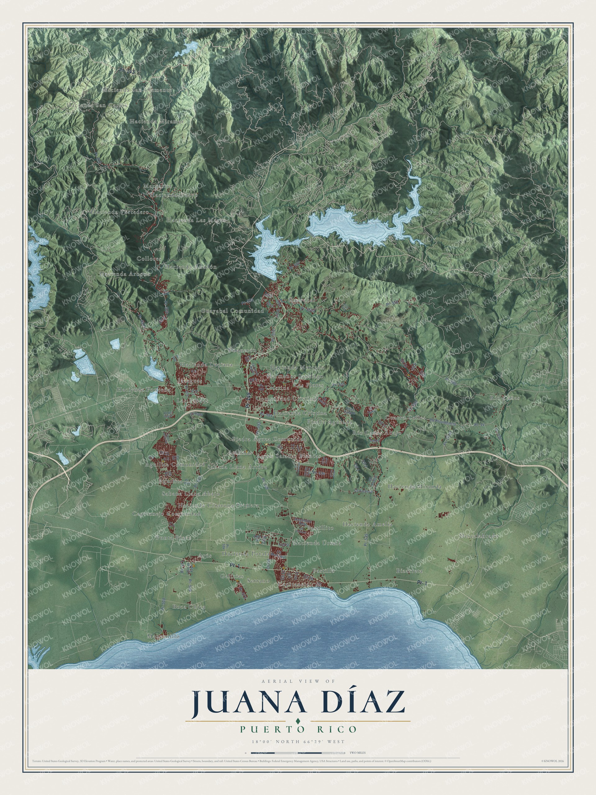 Watermarked full-map preview of Juana Díaz, Puerto Rico