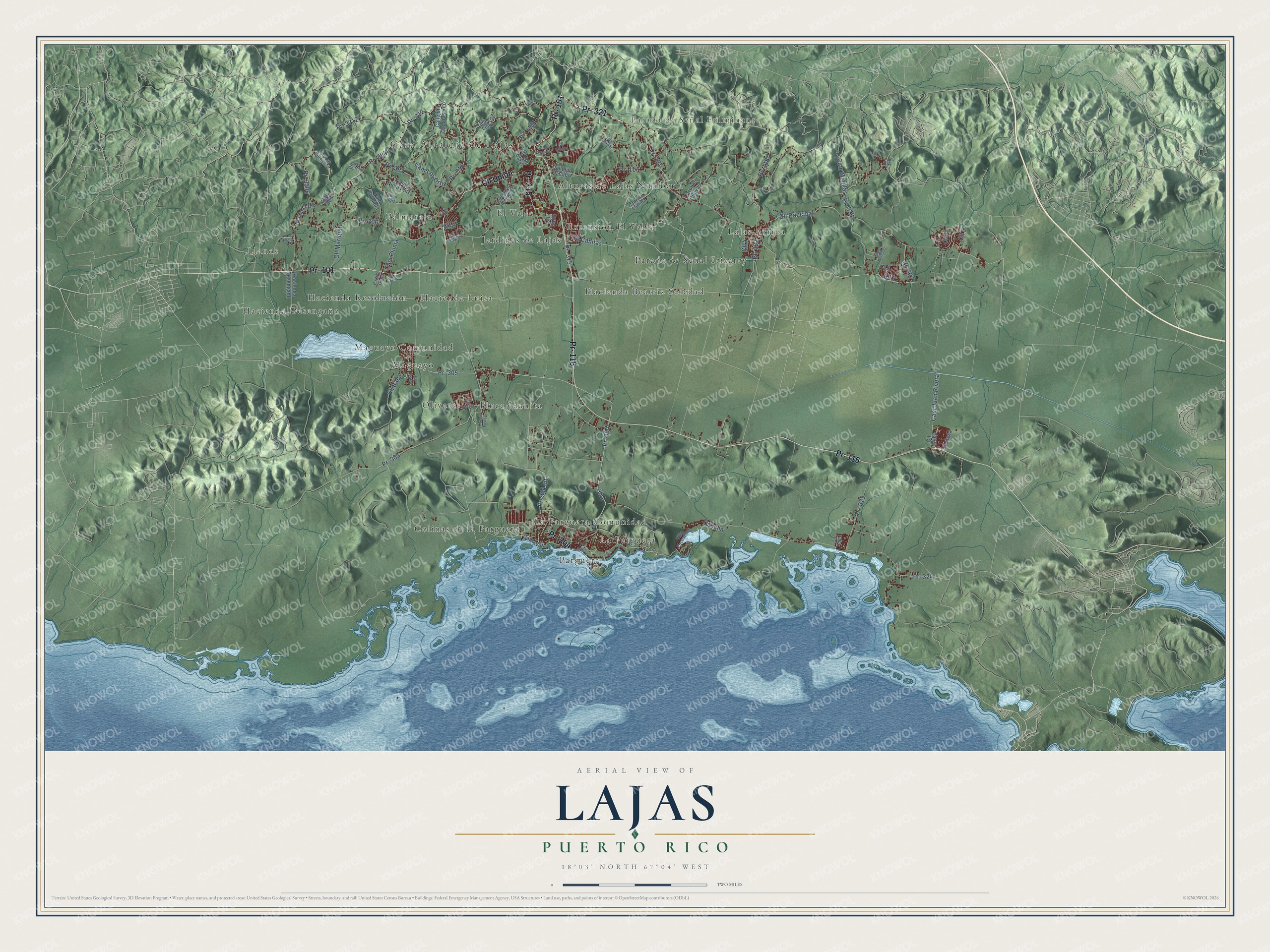 Watermarked full-map preview of Lajas, Puerto Rico