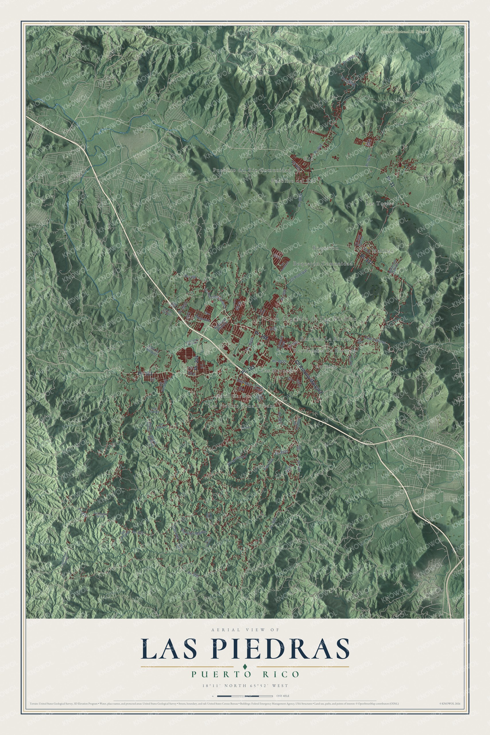 Watermarked full-map preview of Las Piedras, Puerto Rico