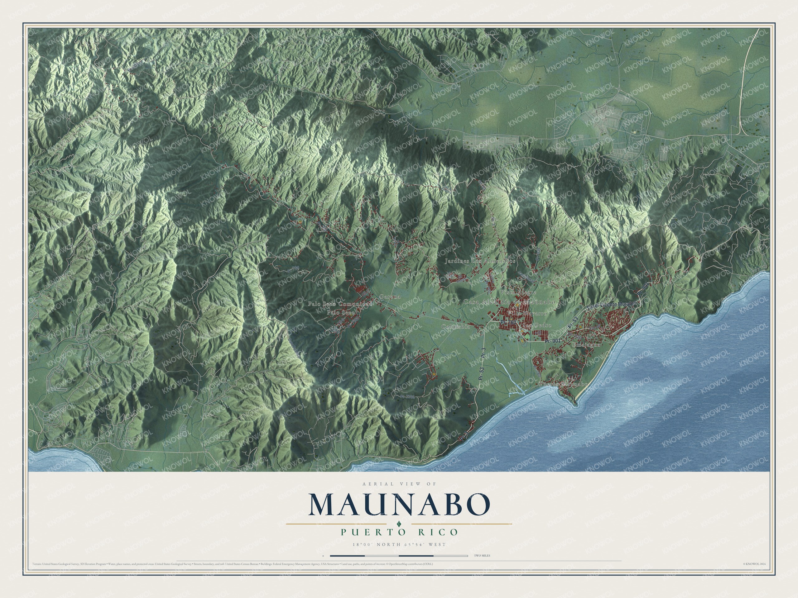 Watermarked full-map preview of Maunabo, Puerto Rico